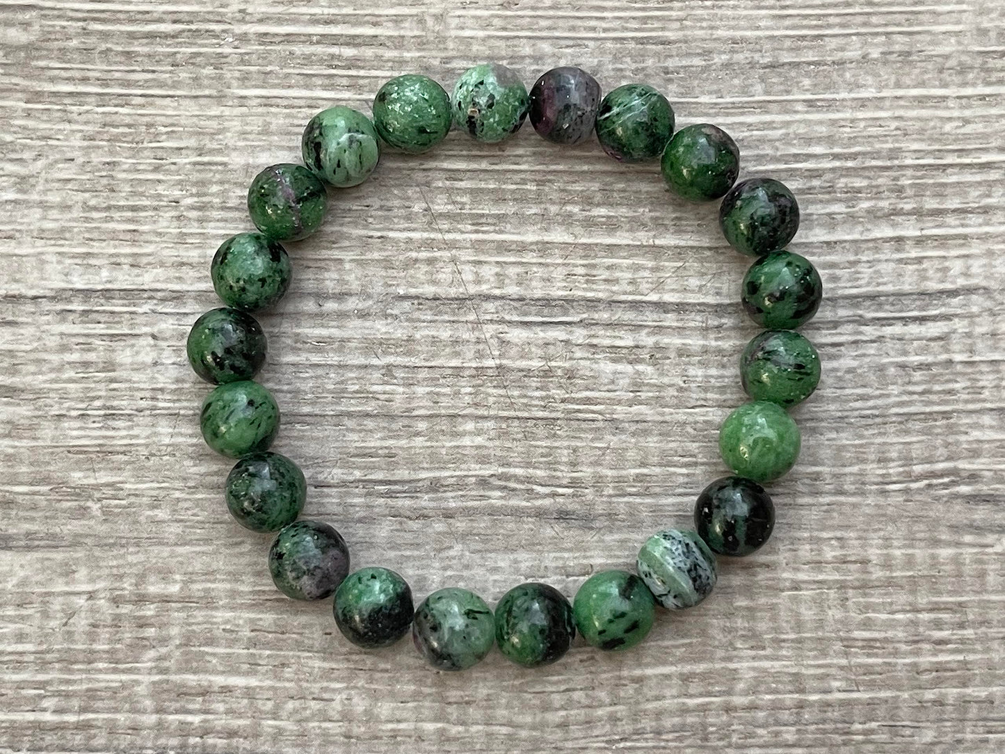 GAF TREASURES Ruby Zoisite Crystal Bead Bracelet 8mm, Genuine Ruby Zoisite Stretch Gemstone Bracelet, Healing Crystal Bracelet, Gift for Men & Women (1)