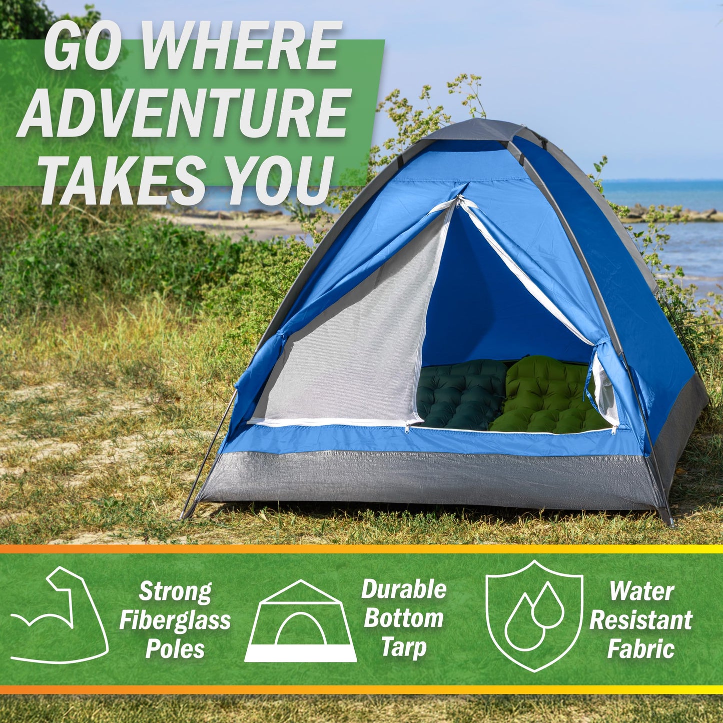 2 Person Camping Tent with Rain Fly and Carrying Bag – Lightweight Outdoor Pop Up Tents for Camping Essentials, Music Festivals, Backpacking, Hiking, or Beach Shelter by Wakeman Outdoors
