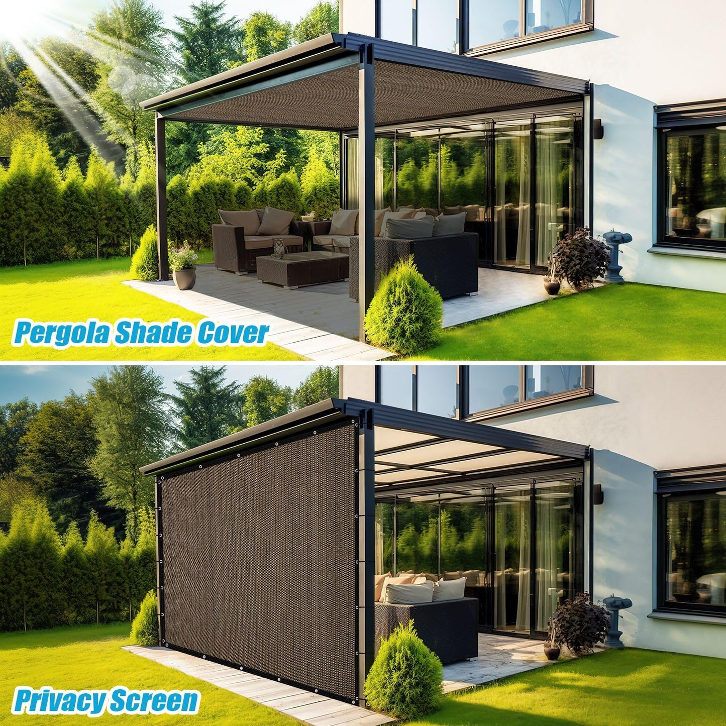 Amagenix 90% Sun Shade Cloth with Grommets, 8' x 10' Pergola Replacement Shade Cover Canopy Privacy Screen for Outdoor Patio Garden, Mocha (We Customized)