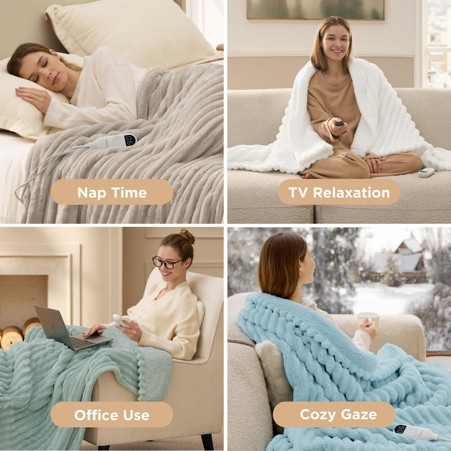 Bedsure Heated Blanket Electric Throw - Thick Striped Flannel Electric Blanket, Heating with 6 Time Settings (Up to 10H), 6 Heat Settings & 8Hr Timer Auto Off, Gift for Grandma (50x60 inches, Linen)