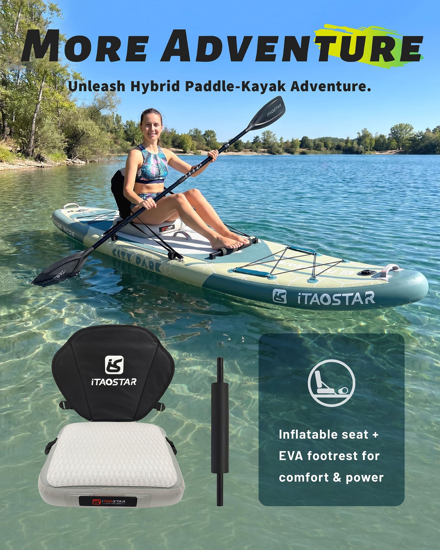 iTAOSTAR C03A 35" Super Wide Paddle Board, More Fun Inflatable Paddle Board with 5 Fins, 12 Foot Stand Up Paddle Board with Premium SUP Accessories for Adults of All Skill Levels