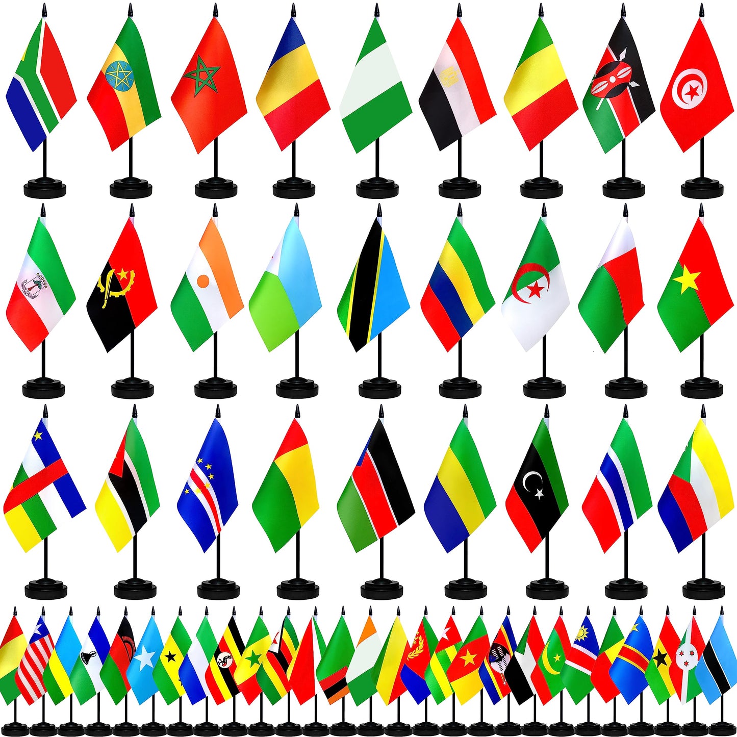 TSMD Africa African 54 Countries Desk Flags Set Small Mini Office Table Stick Flag with Stand Base for Classroom Decorations,5x8 Inch