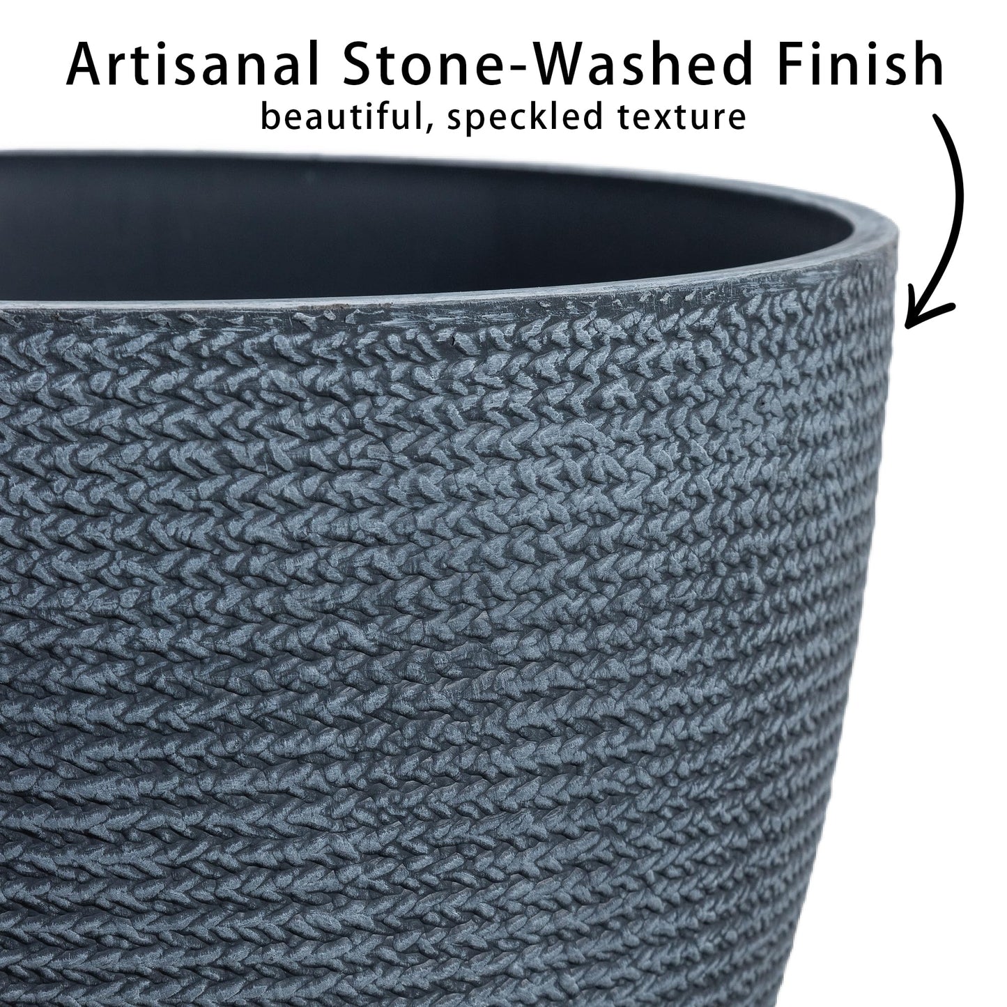 Casaphoria Large Plastic Planters Set of 3, 17/13/9 Inch Tall Plant Pots with Drainage, Modern Flower Pots for Indoor Outdoor Use, Decorative Tall Round Planters for Garden, Patio, Living Room, Blue