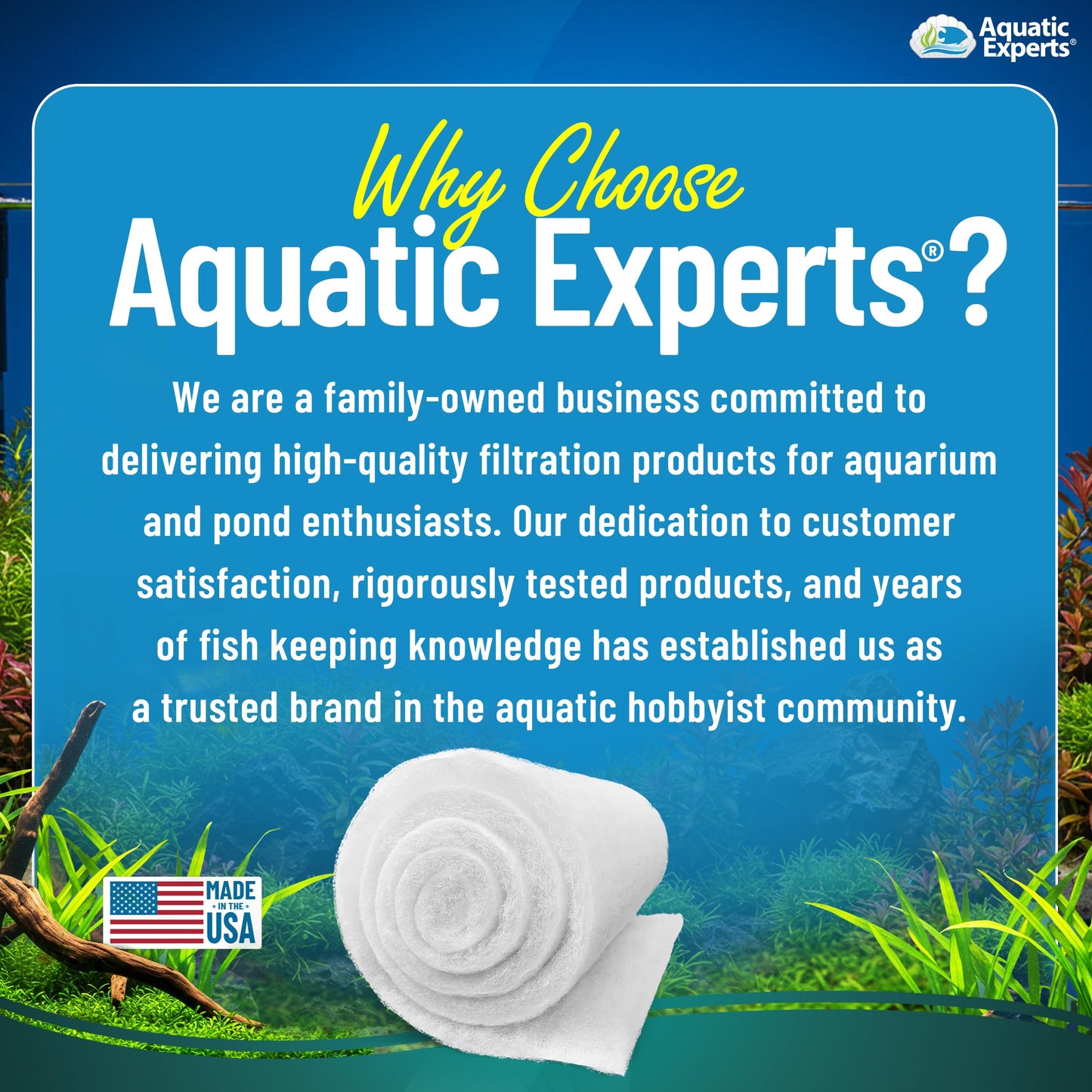 Aquatic Experts Aquarium Filter Floss for Fish Tank Filters - FilterFirst Aquarium Filter Pad - Media Roll for Crystal Clear Water, 3/4" - 1" Thick (12 Inch Wide, 72 Inch Long)
