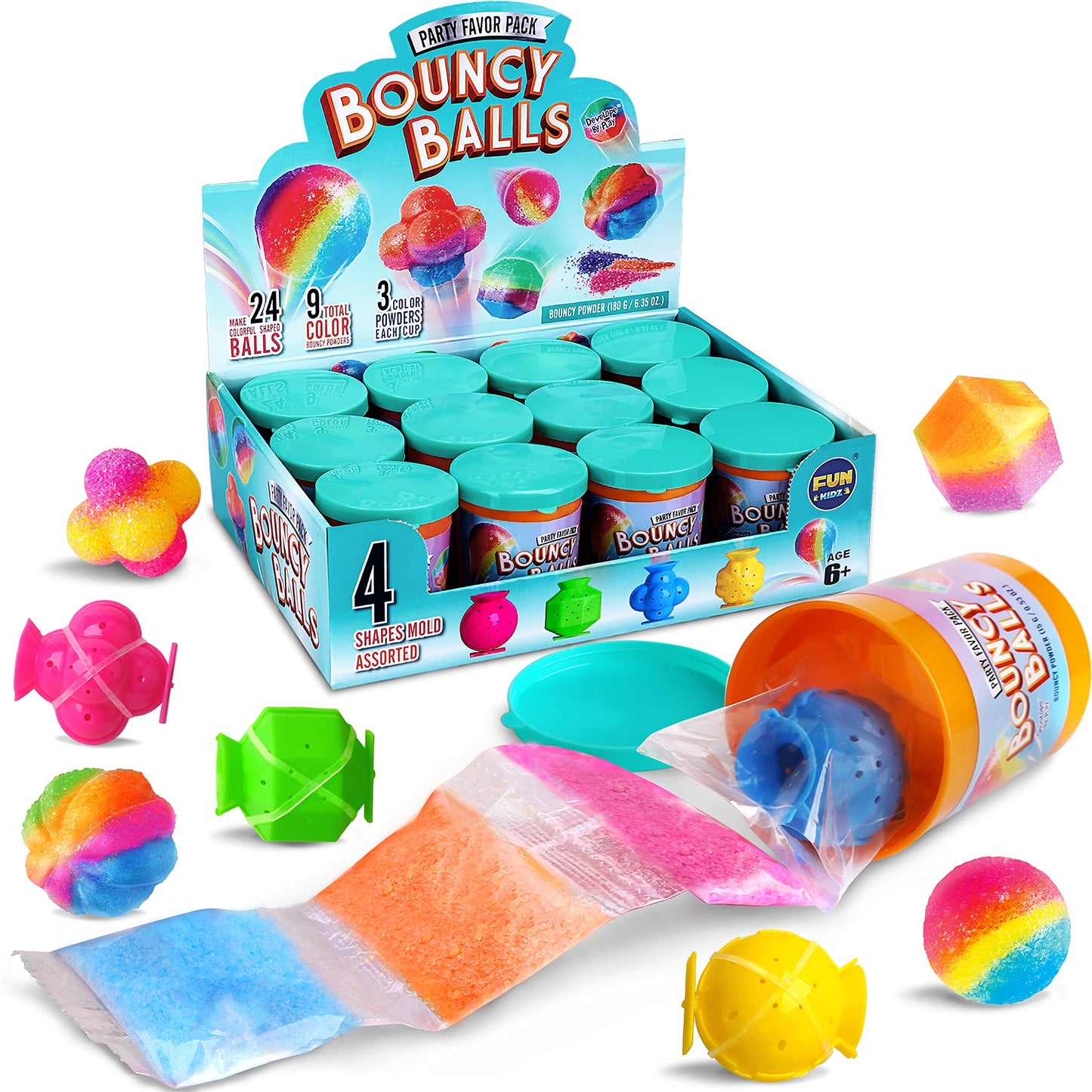 Party Favors Bouncy Ball Kit for Kids, FunKidz Make Colorful Magic Bouncing Ball Individual Pack 12 Bottles Making Bouncy Balls Activities Kits for Boys and Girls Ages 6+