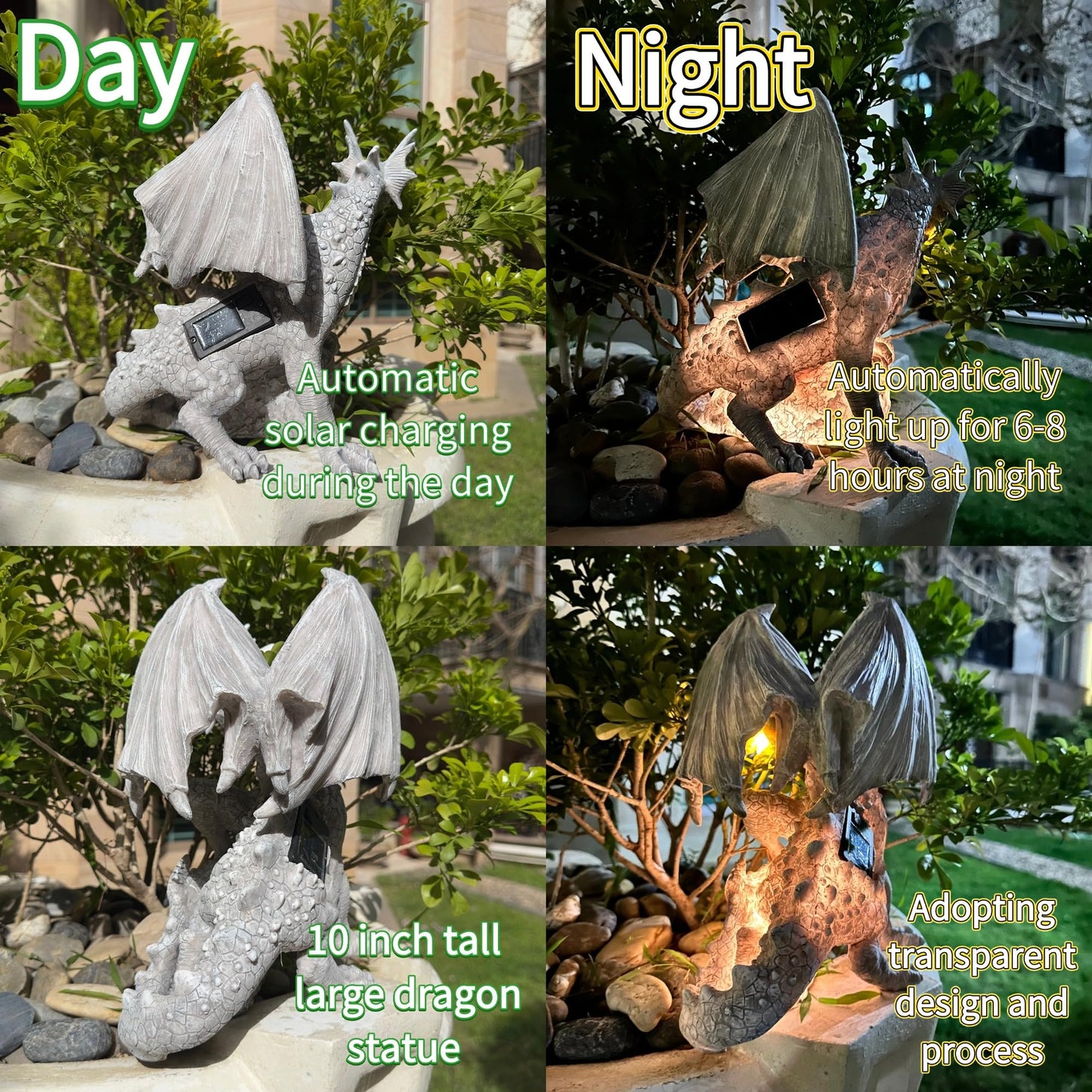 Jy.Cozy Garden Large Dragon Statue Solar Powered Outdoor Figurine Light The Dragonfire Welcome to My Turf Sign Big Resin Sculpture Home Decoration Housewarming Ornament Unique Gift