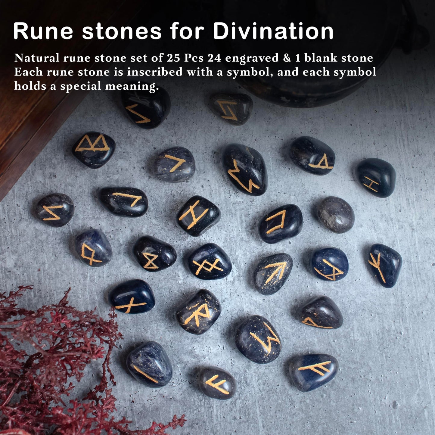 Crocon Blue Jade Rune Stones Set Engraved with Elder futhark Crystal Runes Set Reiki Healing runas for Meditation Chakra Balancing Stone for Beginners Crystal Guide & Pouch 15-20 mm