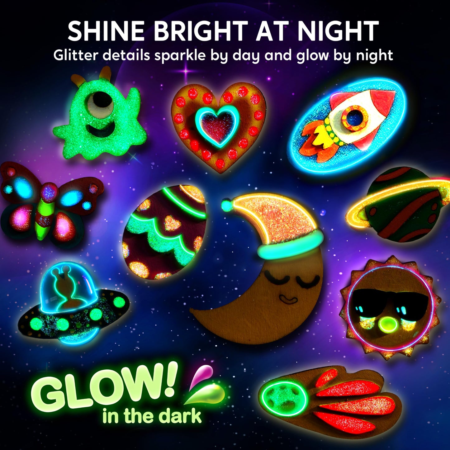 JOYIN 12 Glow in The Dark Wooden Magnets for Kids, Paint Your Own Arts and Crafts Painting Kit, Halloween Crafts Birthday Parties and Family Crafts Gift, Party Favors for Boys Girls Ages 3+