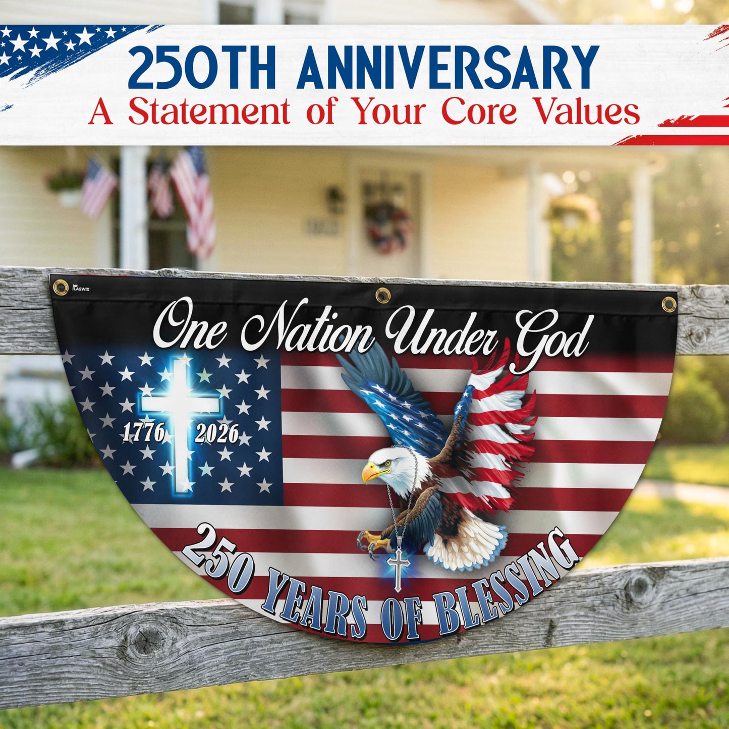 FLAGWIX American 250 Years Anniversary Fan Flag - Polyester Double-sided One Nation Under God Flags For Outside Bunting Flag, 1.5x3 ft - 4th of July Decorations for Home Yard Garden Decor Banner