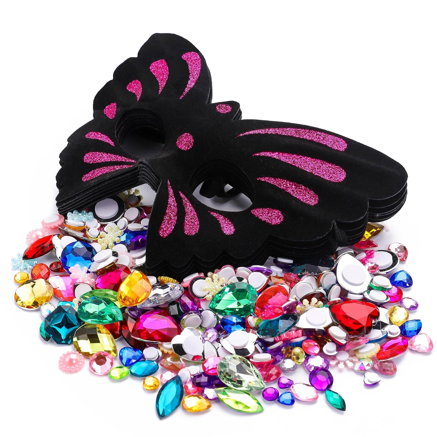RICHNESS Butterfly Masks for Kids Make Your Own Kids Butterfly Costume Masks with Self-Adhesive Jewels Fun Birthday Party Activities pack of 12