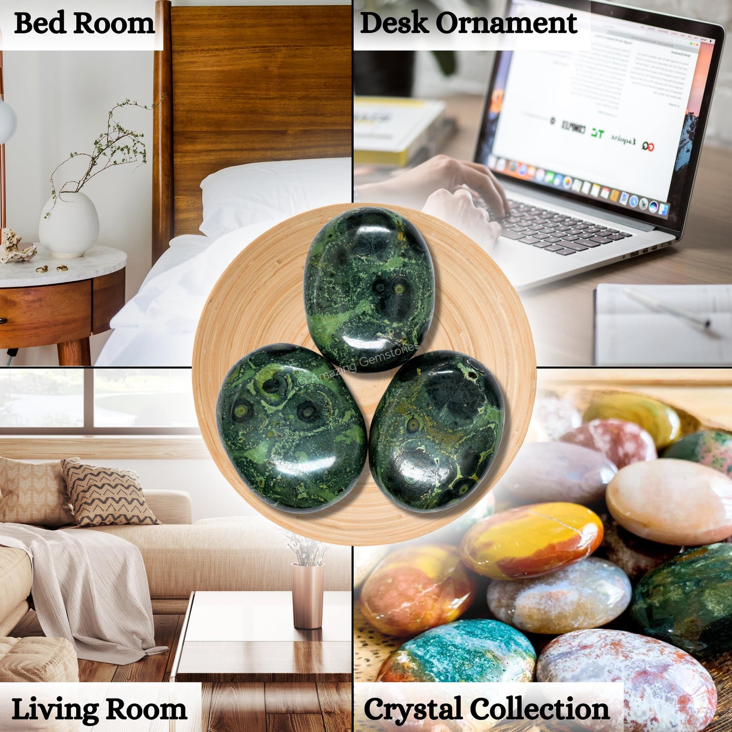 Amazing Gemstone Kambaba Jasper Crystals and Healing Stones - Large Palm Stone Crystals Piedra - Crystal for Good Luck, Balanced Positive Energy, Meditation - Unique Stocking Stuffers, Gifts for Women