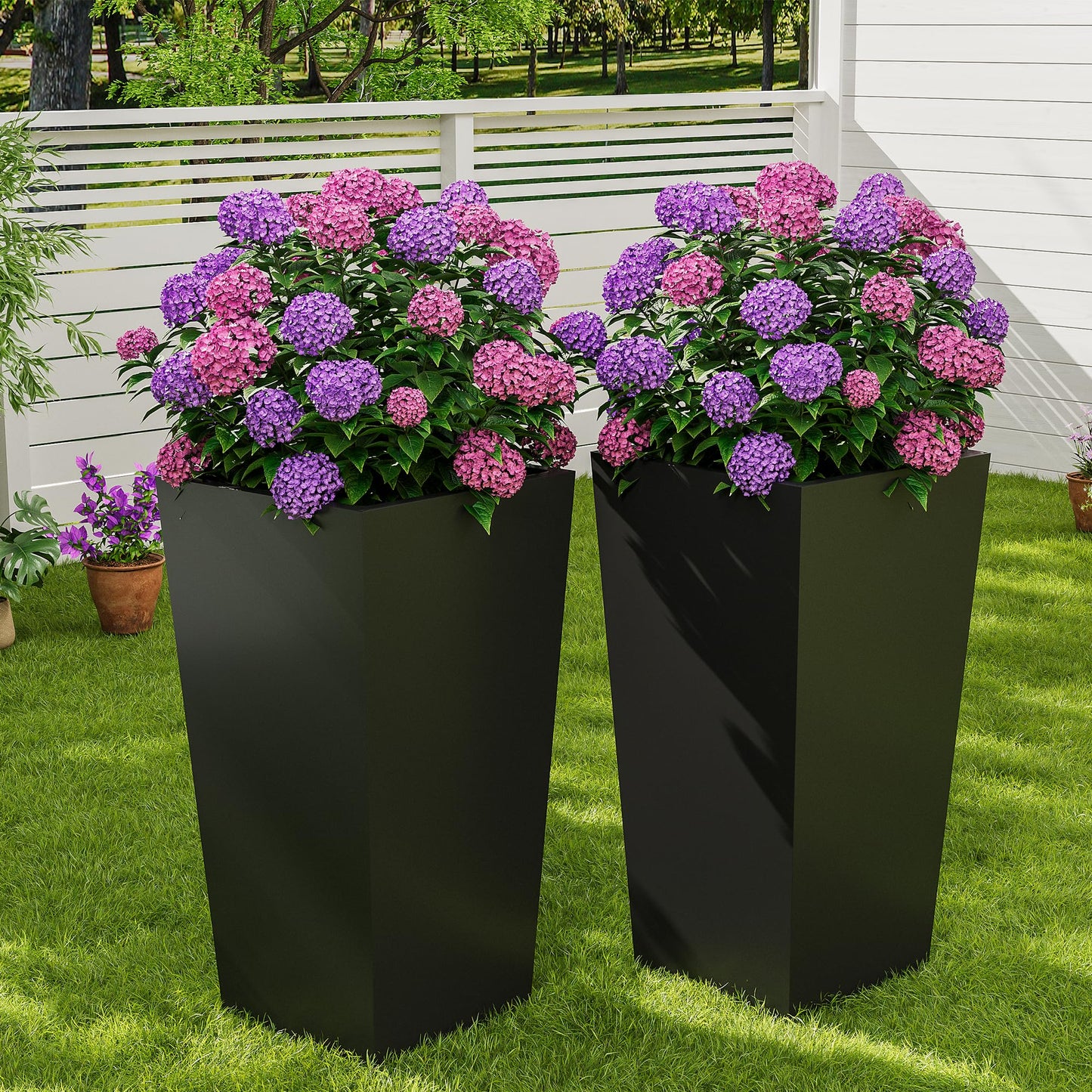 Garvee 30" Tall Planters Set of 2, Outdoor＆Indoor Black Planter Pots, High Front Porch Planter Pots with Drainage Holes＆Water Level Monitor＆Inner Bucket,Black
