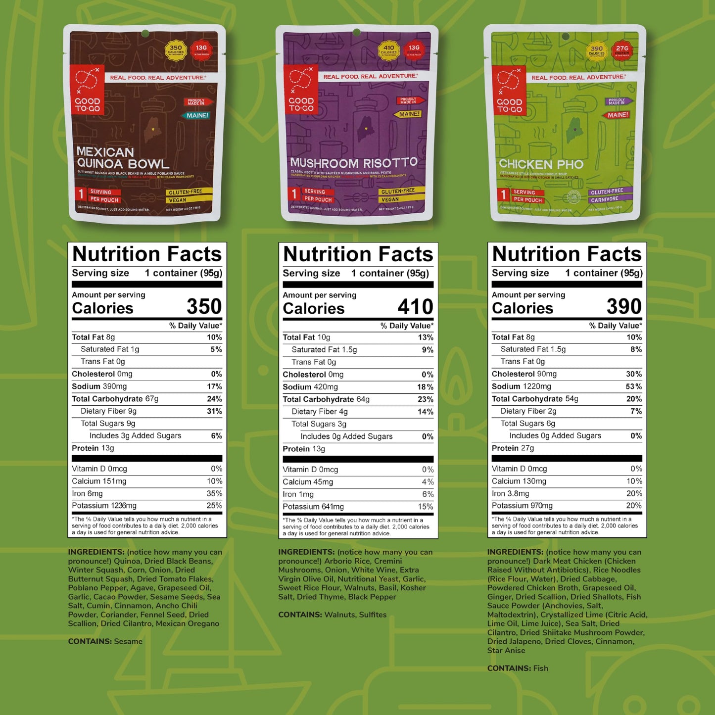 GOOD TO-GO Summit Food Kit | Variety Pack | Camping & Backpacking Food | Just Add Water Backpacking Meals | Good To-Go Dehydrated Meals Taste Better Than Freeze Dried MRE