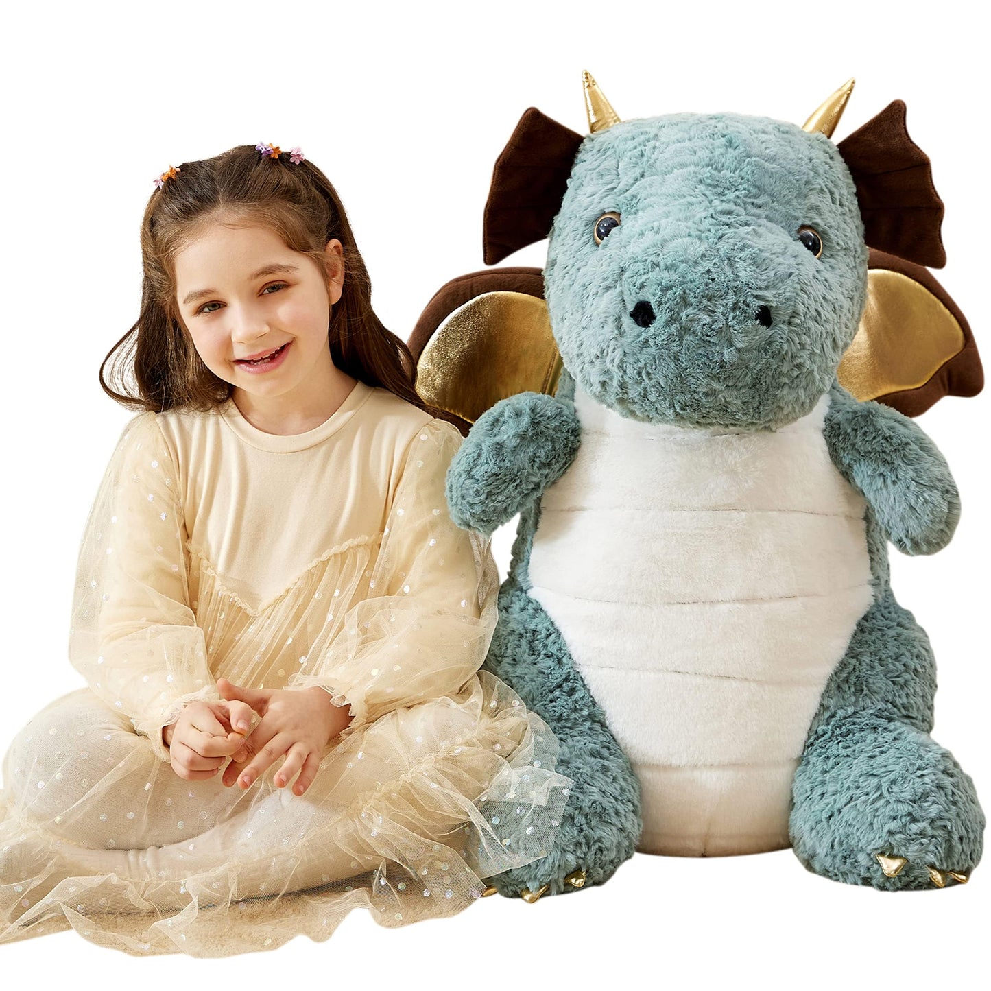 IKASA Giant Dragon Stuffed Animal Plush Toy,23" Large Winged Dinosaur Big Jumbo Soft Toys, Huge Size Cute Fluffy Plushy Fat Plushie,Gifts for Kid