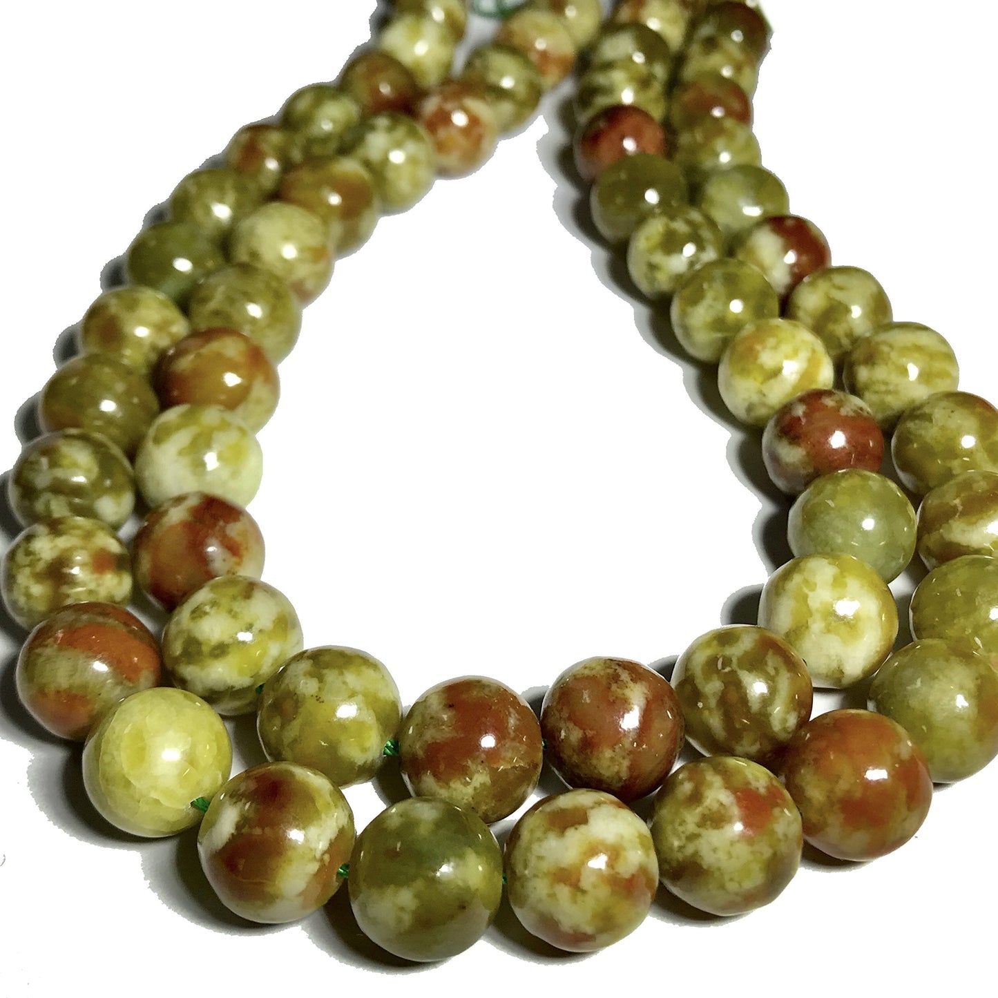 ABCGEMS Russian Rainforest Peacock Serpentine Beads (Mesmerizing Peacock Color Palette of Yellow, Green & Brown) Crystal Chakra Energy Healing Stone DIY Jewelry Making Smooth Round 10mm