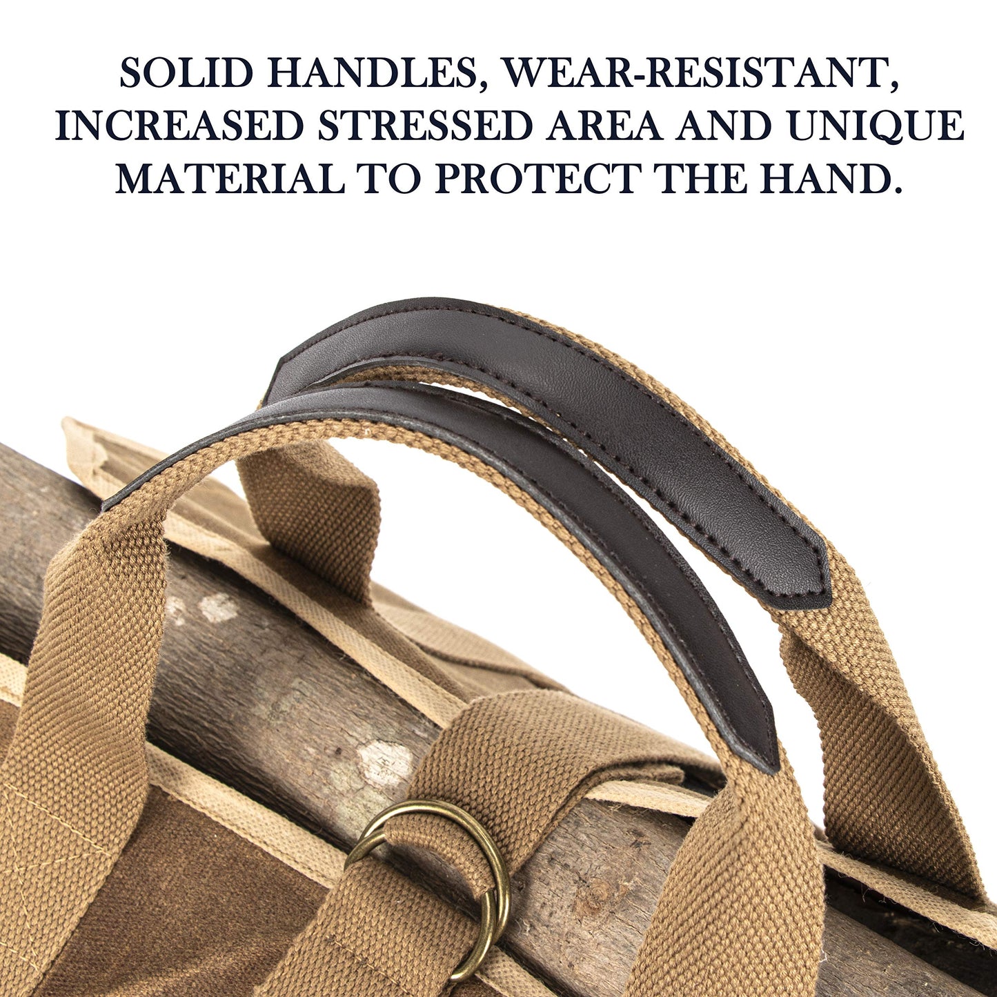 BHD Firewood Fireplace Carrier Logs Tote Holder 20 oz Waxed Canvas Sturdy Bag with Handles for Camping Indoor Outdoor Brown