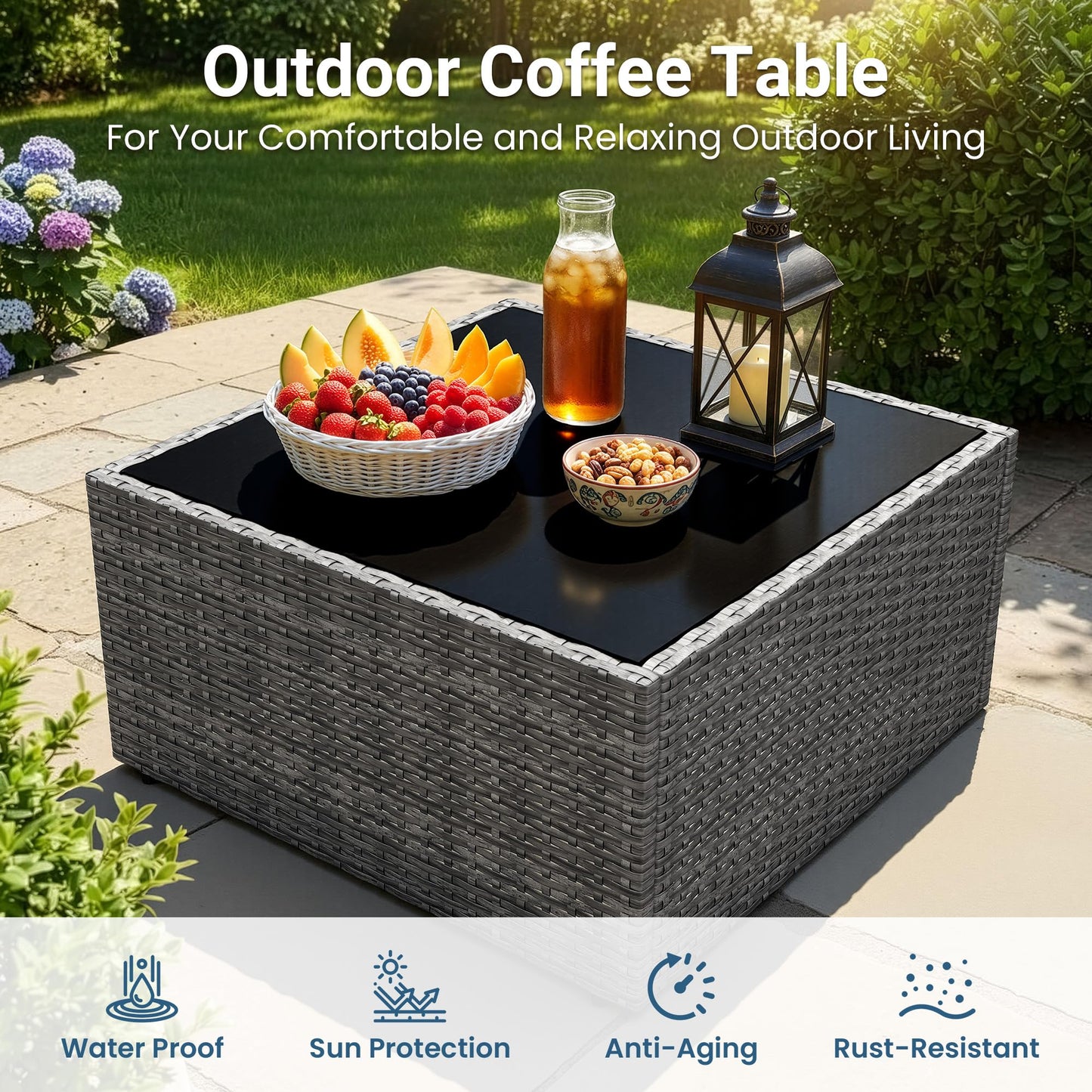 Wisteria Lane 7 Pieces Outdoor Patio Furniture Set, Wicker Outdoor Patio Sectional Sofas with Coffee Table, All-Weather Patio Conversation Set for Backyard Garden, Navy Blue