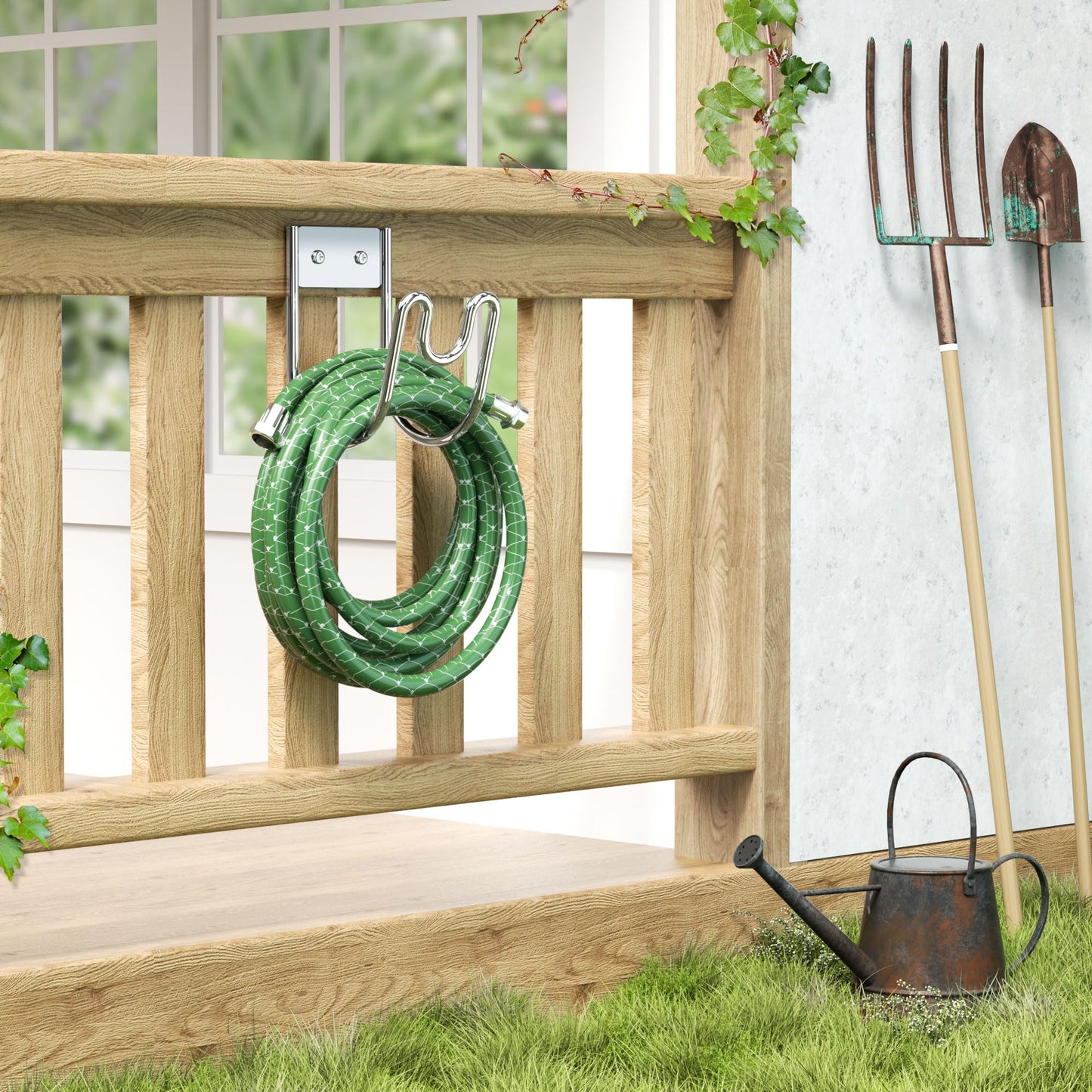 Josmimic Stainless Steel Garden Hose Holder - Silver SS304 Water Hose Holder - Wall Mounted Hose Hanger Heavy Duty for Water Hose Extension Cords Vacuum Hose, Anti-Rust (1 Pack)