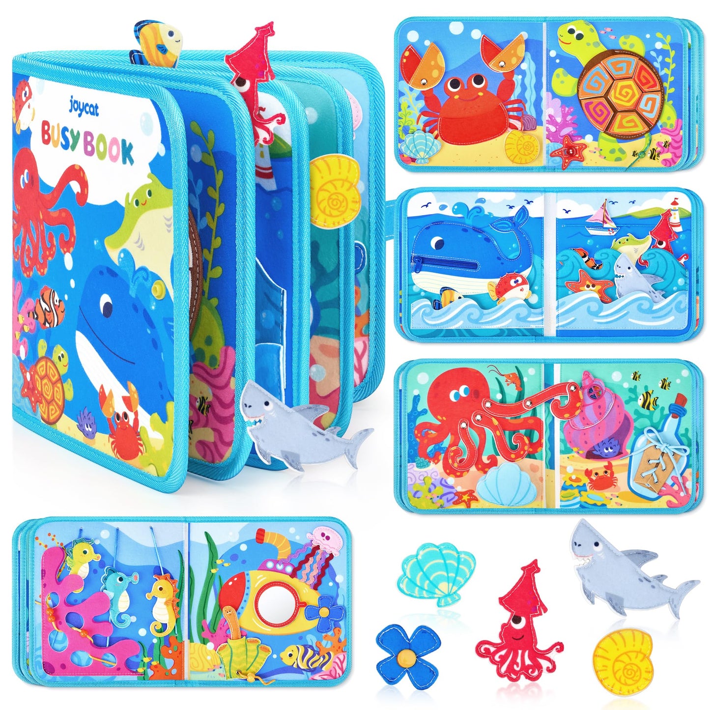 JoyCat Ocean Busy Book for Toddlers 1-3 - Travel Toy Activity Book for 1 2 3 Year Old Boys Girls, Educational Travel Toy with Sea Animals & Life Skills, Easter Basket Stuffers Kid, Autism Sensory Toys