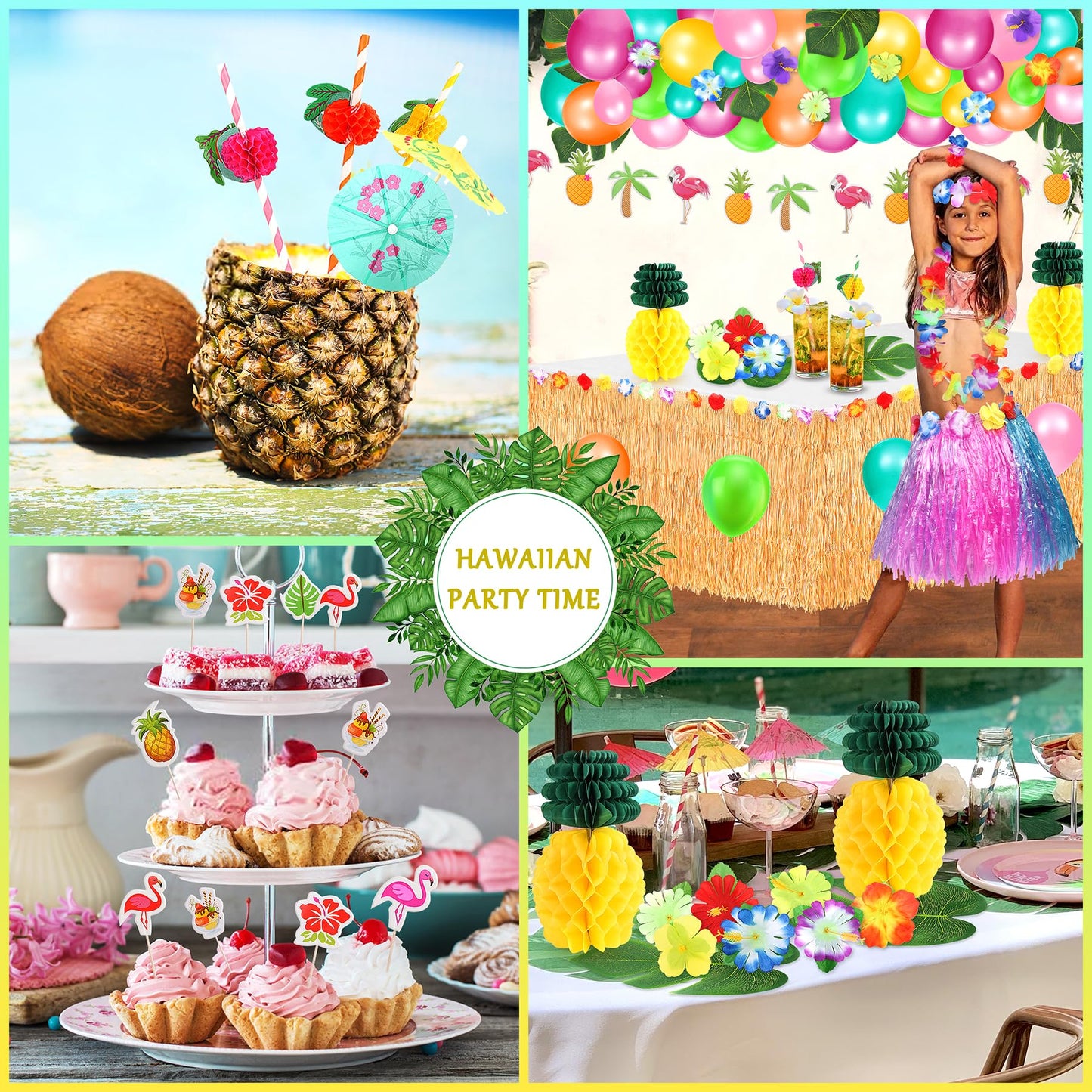 165PCS Hawaiian Luau Party Decoration, Tropical Beach Party Decorations with Balloons, Aloha Party Decor, Summer Pool Party Supplies with Hawaii Table Skirt