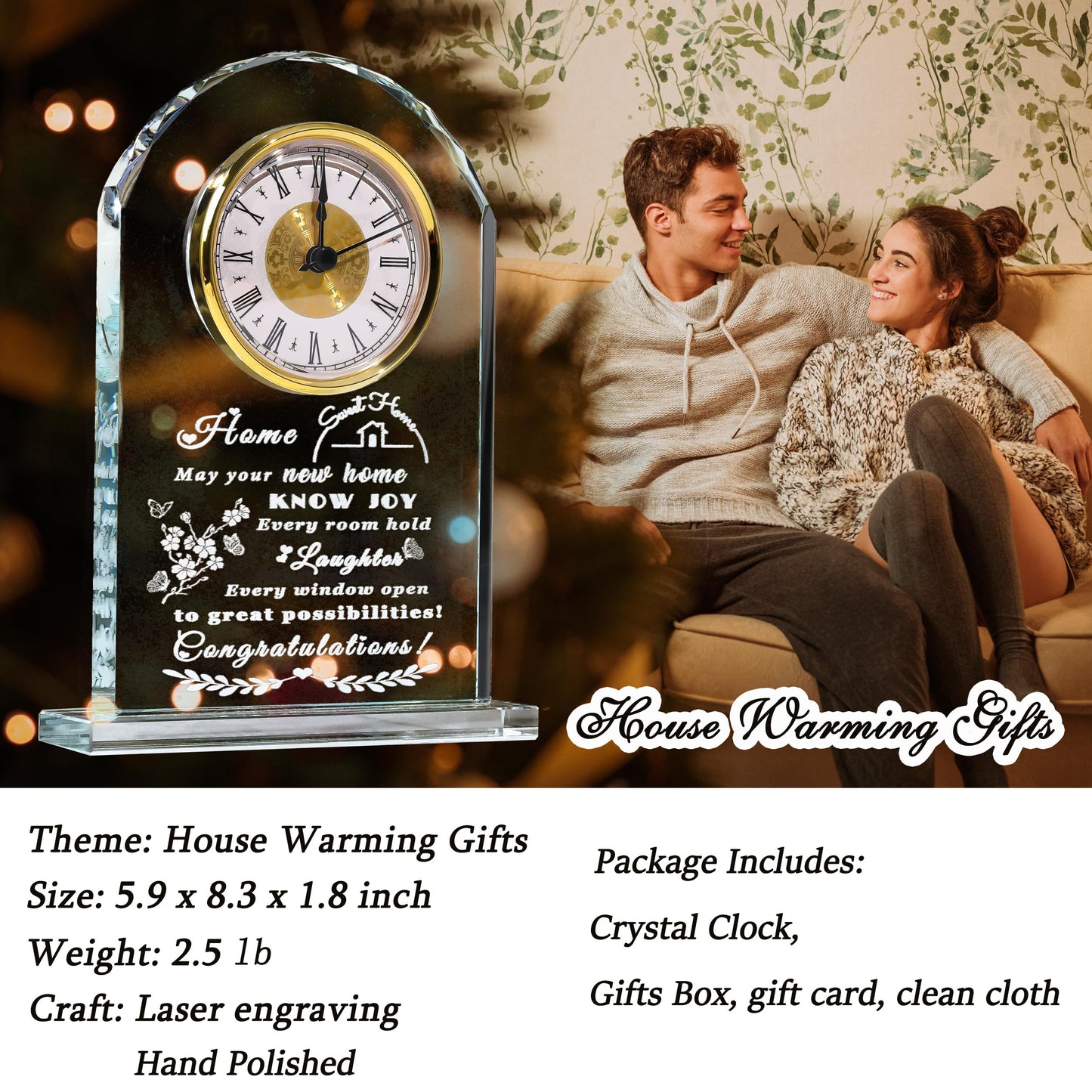 Qianwei House Warming Gifts New Home - Crystal Clock Gifts for Home Decor - Best Unique Housewarming Decor Ideas for New House Homeowner Men Friend Family