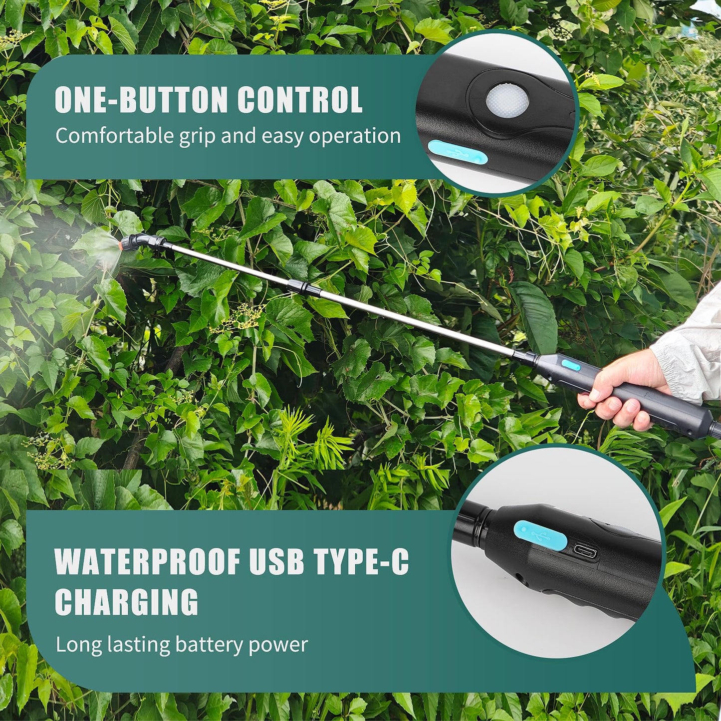 2 Gallon Battery Powered Sprayer, Electric Garden Sprayer, Backpack Sprayer with 3 Mist Nozzles & USB Rechargeable Handle & Retractable Wand & Adjustable Strap for Lawn, Garden, Yard (Green)