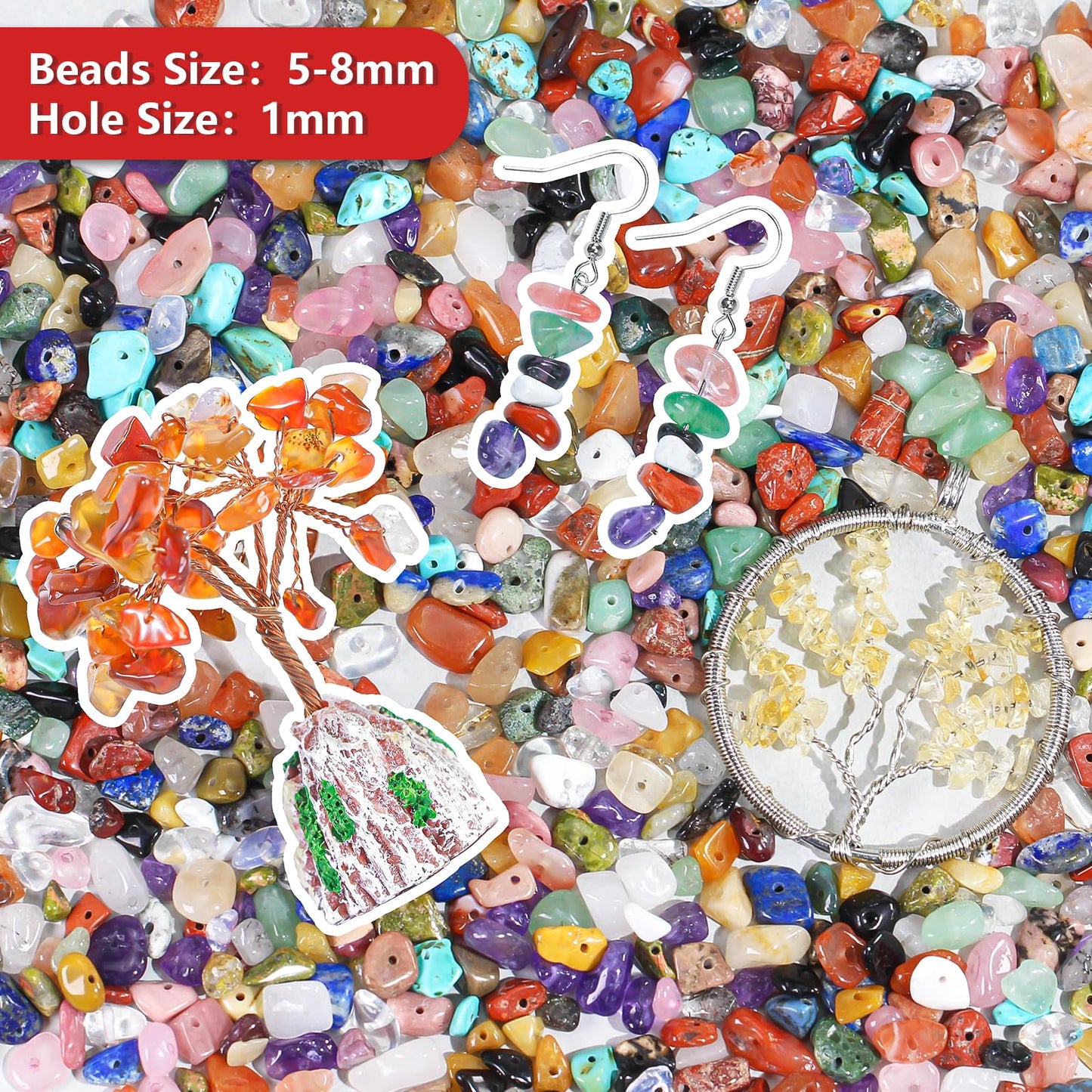 1000pcs Multicolor Natural Chips Stone Beads for Jewelry Making Supplies,Irregular Gemstones Beads Healing Crystal for Women Crafts,Loose Rocks Bead Hole Drilled DIY for Bracelet Jewelry (5-8mm)
