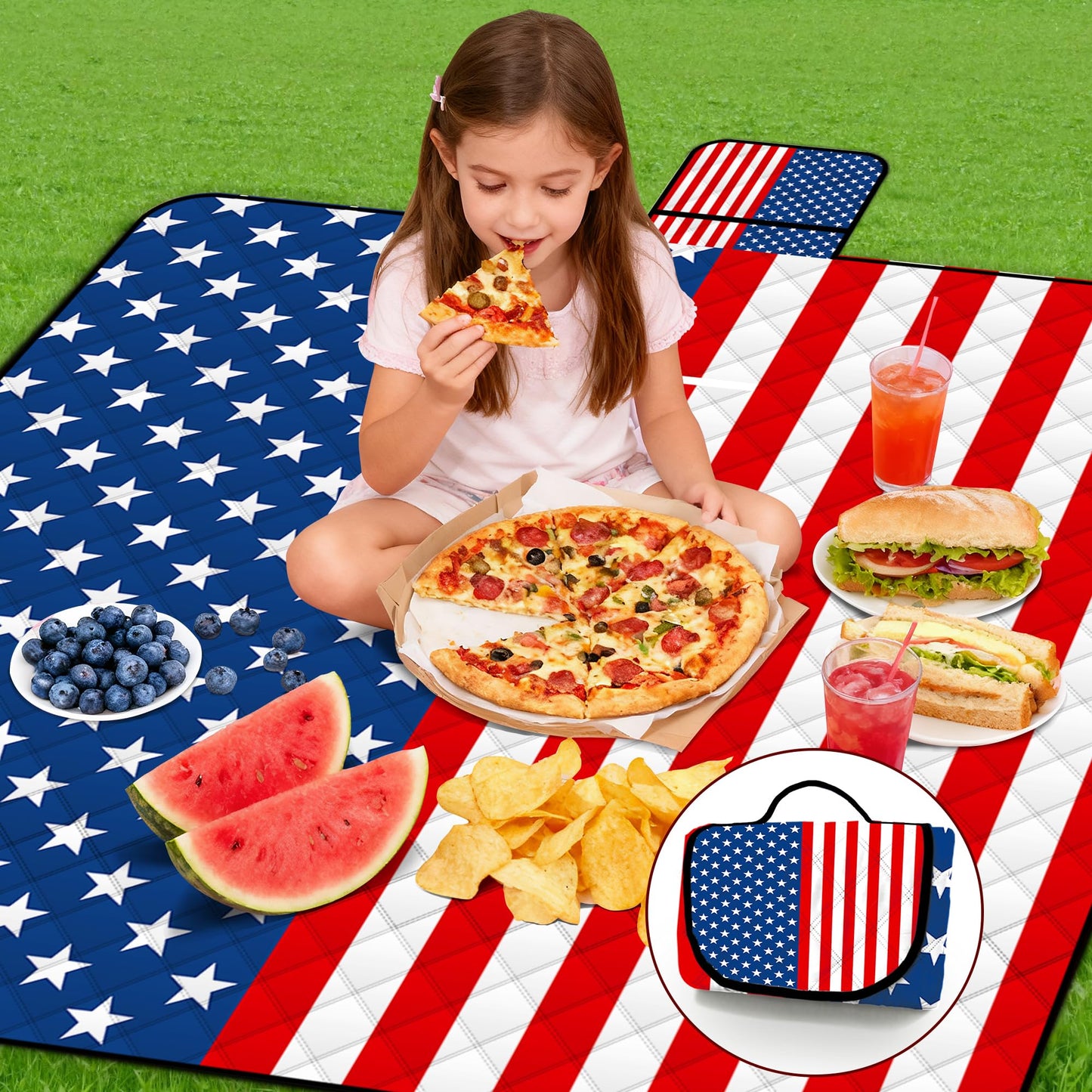 Poedist Extra Large Patriotic Picnic Blanket Waterproof,80"x 80"Foldable Machine Washable Beach Blanket,Outdoor Blanket for 6-8 Adults,Suitable for Indoor Crawling,Park Beach,Camping,Hiking,Travel