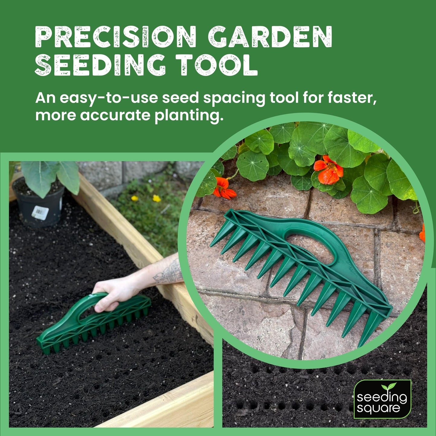 Row Seeder + Pokey Planter Bundle – Garden Row Maker & Dibber Tool for Fast Planting, Straight Rows & Precise Seed Placement