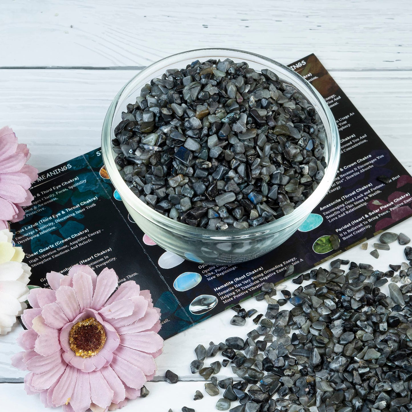 Crocon 1/2 LB Crushed Larvikite Chips Bulk Stones 1100+ Carats Natural Quartz Pieces Irregular Shape Gemstones for House Warming Gifts New Home and Chakra Healing Crystals Home Décor Gifts for Women