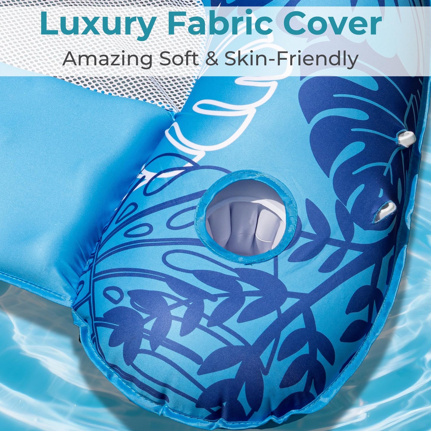Inflatable Fabric Covered Pool Float Adult with UPF50+ Sunshade Canopy & Cup Holders,Large Water Lounger Float Recliner Chair for Pool Party Lake Beach