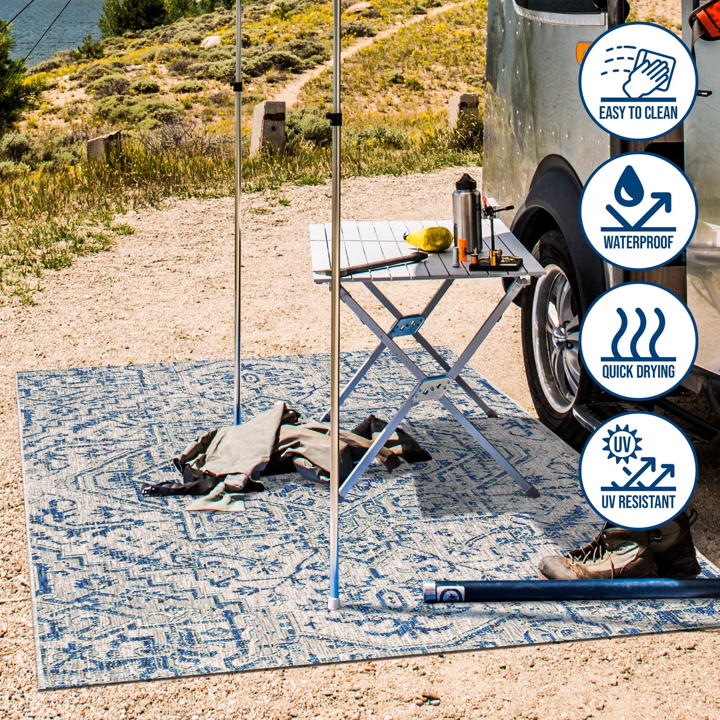 JONATHAN Y Boho Medallion Indoor Outdoor Area Rug 8X10 Navy/Gray, Estrella Textured Weave for Backyard, Patio, Porch, Easy-Cleaning, High Traffic, Pet-Friendly, Non-Shedding (SMB105B-8)