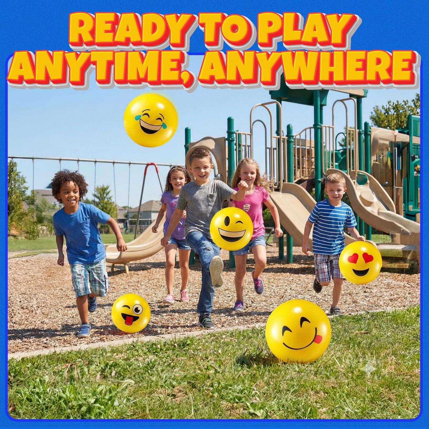 KiddieLoot 8.5-Inch Happy Face Bouncing Balls for Kids & Toddlers (Pack of 5) - Playground Balls w/ 5 Fun Designs - Lightweight Play Bouncy Ball for Boys & Girls