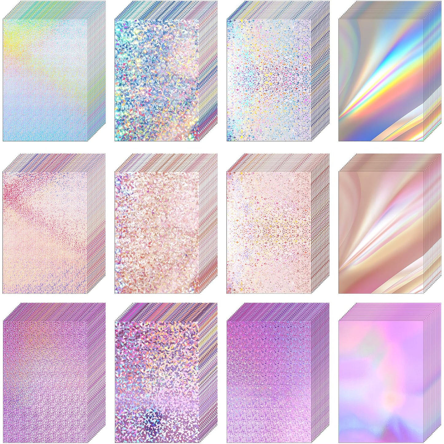 Kosiz 100 Sheets Metallic Holographic Card Stock Shiny Glitter Cardstock Iridescent Mirror Paper 8.5 x 11'' 250 GSM Thick Mixed Color Foil Paper for Scrapbook Letter Poster Craft(Iridescent)