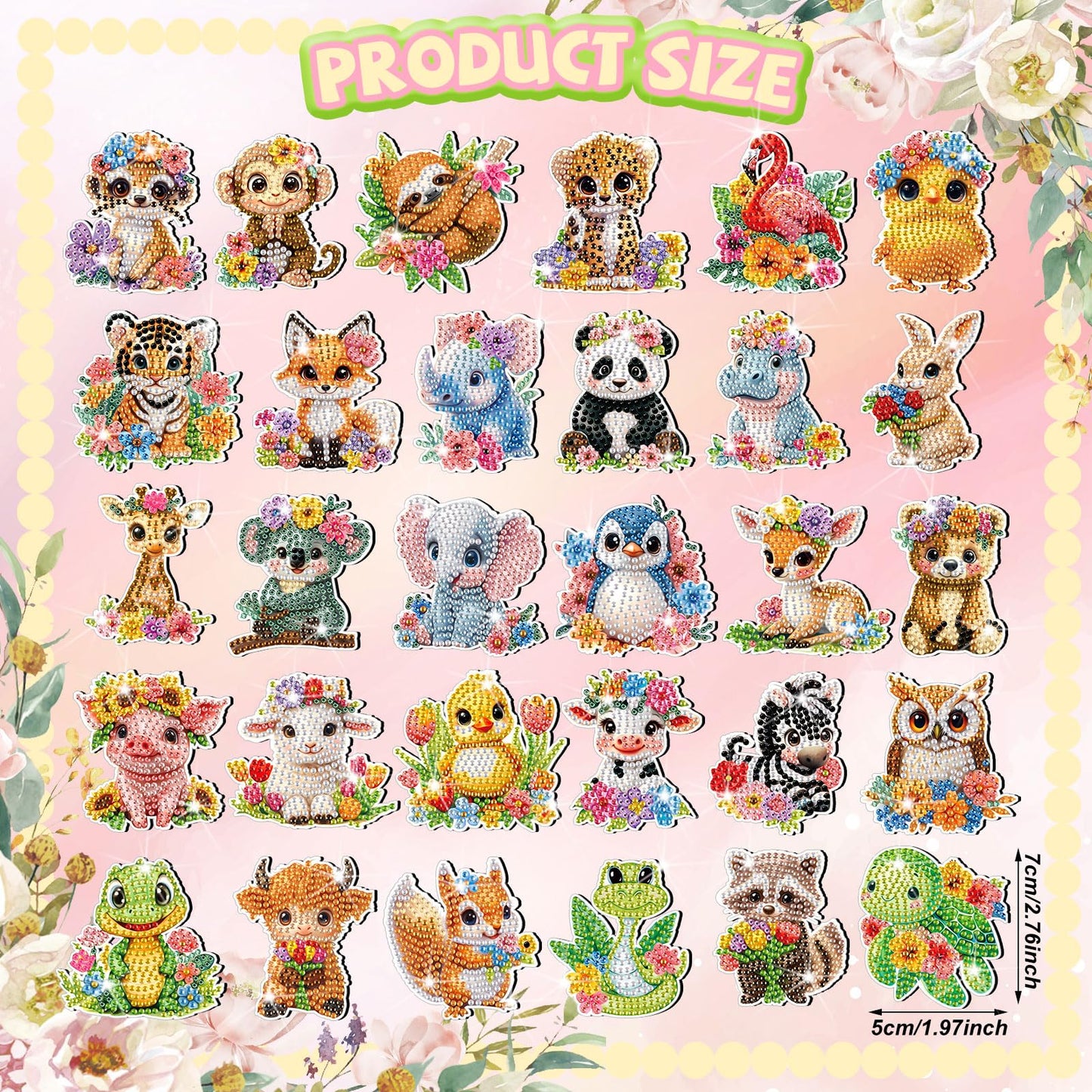 Xuhal 30 Pcs Spring Animal Diamond Painting Magnets Watercolor Flower Animal Diamond Art Magnet Kits for Adults 5D Rhinestone Elephant Tiger Refrigerator Magnetic Sticker for DIY Crafts Fridge Gifts