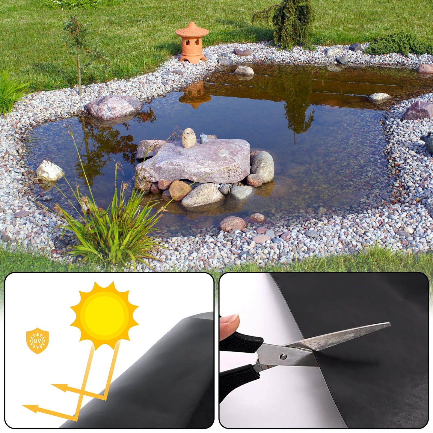 Adroiteet 10 x 10 FT Pond Liner, 20 Mil Fish Pond HDPE Liner, Pond Liners for Outdoor Ponds, Koi Ponds, Garden Fountain, Waterfall