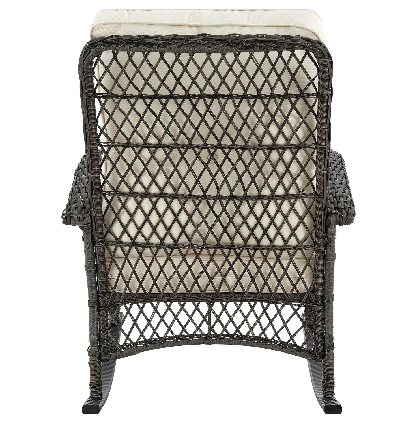 Manhattan Comfort Fruttuo Outdoor Rocking Chair with Removable Waterproof Cushions, Made of Steel Rattan, Weather-Resistant Patio Rocker with Curved Edge and Sturdy Steel Frame, Cream