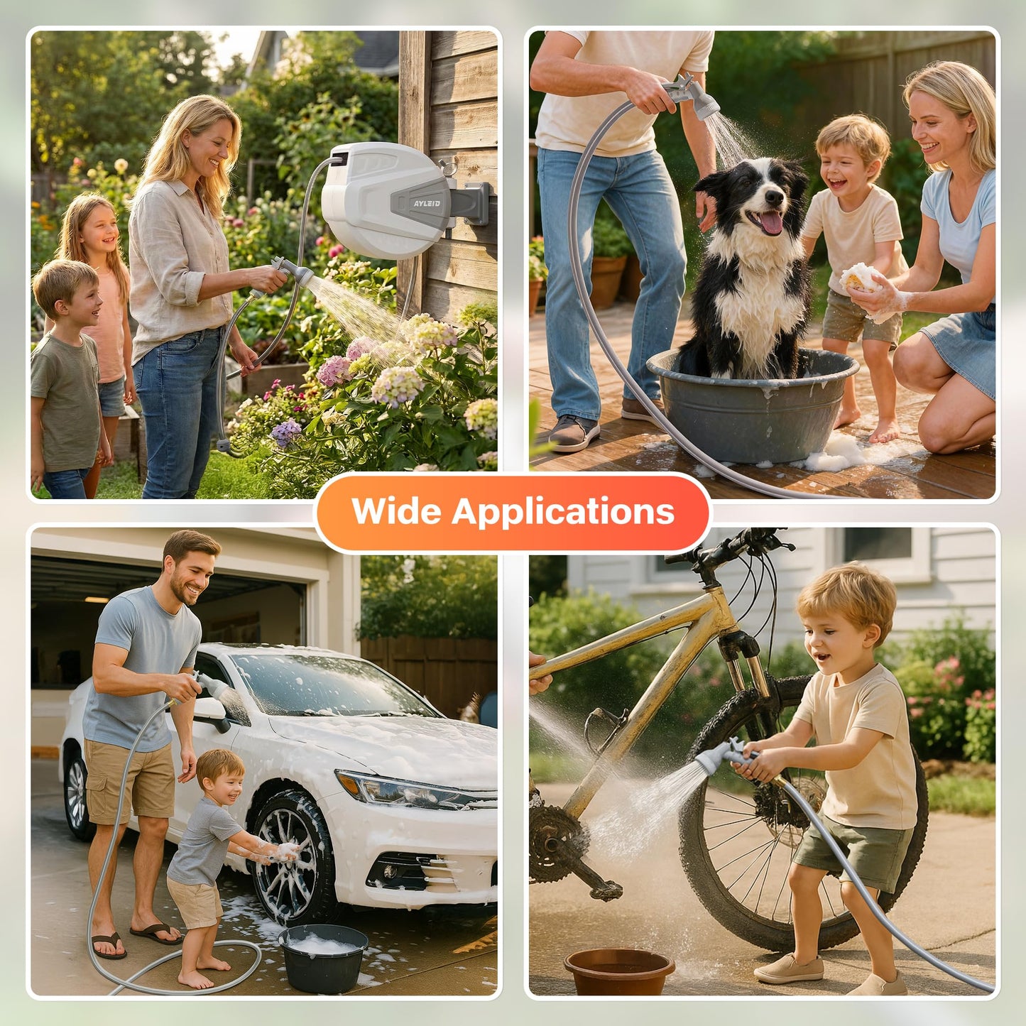 Ayleid Retractable Garden Hose Reel,1/2 in x 100 ft Wall Mounted Hose Reel, with 9- Function Sprayer Nozzle, Any Length Lock/Slow Return System/Wall Mounted/180°Swivel Bracket (Gray)