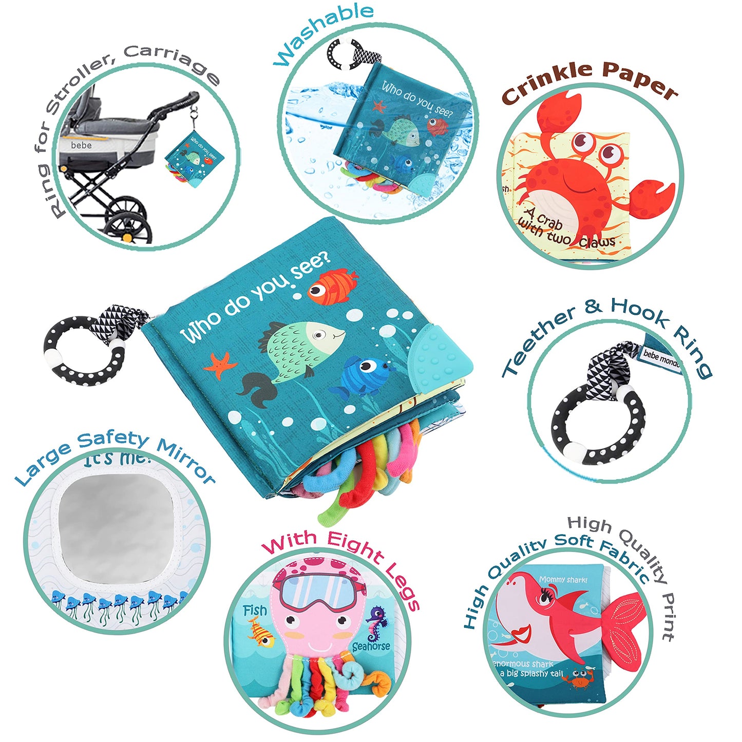 Fish Baby Crinkle Books & Owl Newborn Toys Infant Toys for Babies Infants 0-6, 6-12 & 12-18 Months, Books for 1 Year Old