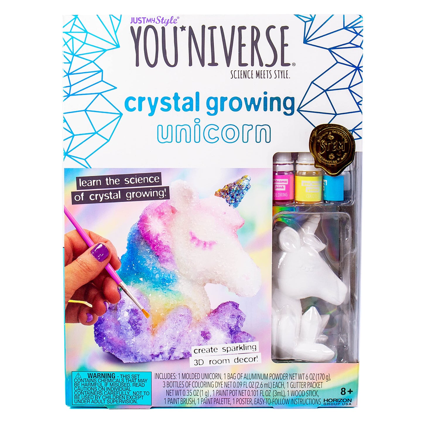 Just My Style YOU*niverse Crystal Growing Accessories by Horizon Group USA, Girl STEM Kit, Design 8 Crystal Growing Accessories & Make Your Own Pendants, Sparkling Hair Pins, Ring & More