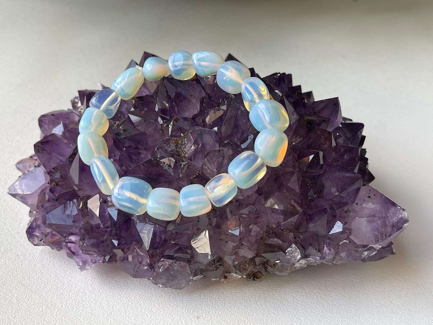GAF TREASURES Opalite Crystal Nugget Bracelet, Genuine Opalite Tumbled Gemstone Bracelet, Healing Crystal Bracelet, Gift for Men & Women (1)