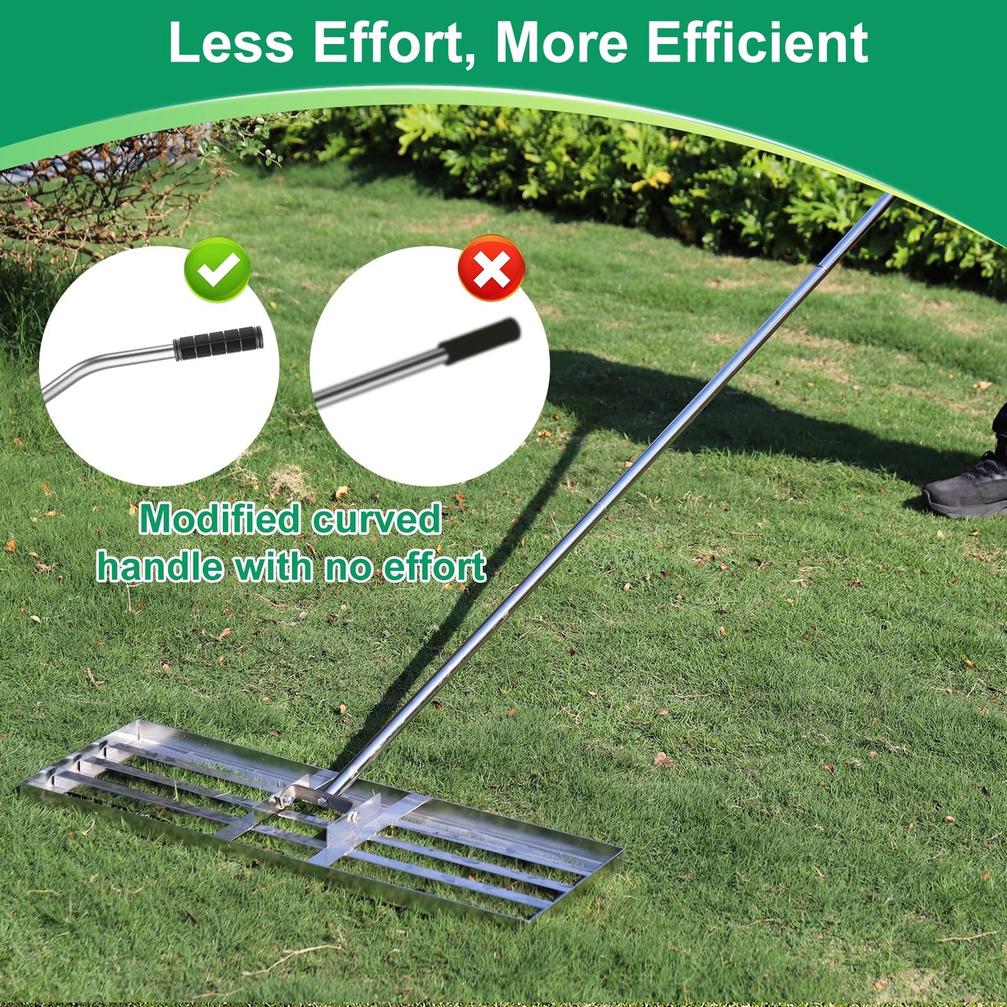 PMKBVI 30"x10" Lawn Leveling Rake, Heavy Duty 304 Stainless Steel Lawn Leveler w/ 6.5ft Ergonomic Handle, Effort Saving Soil Tool for Dirt, Sand, Compost, Topdressing & Garden
