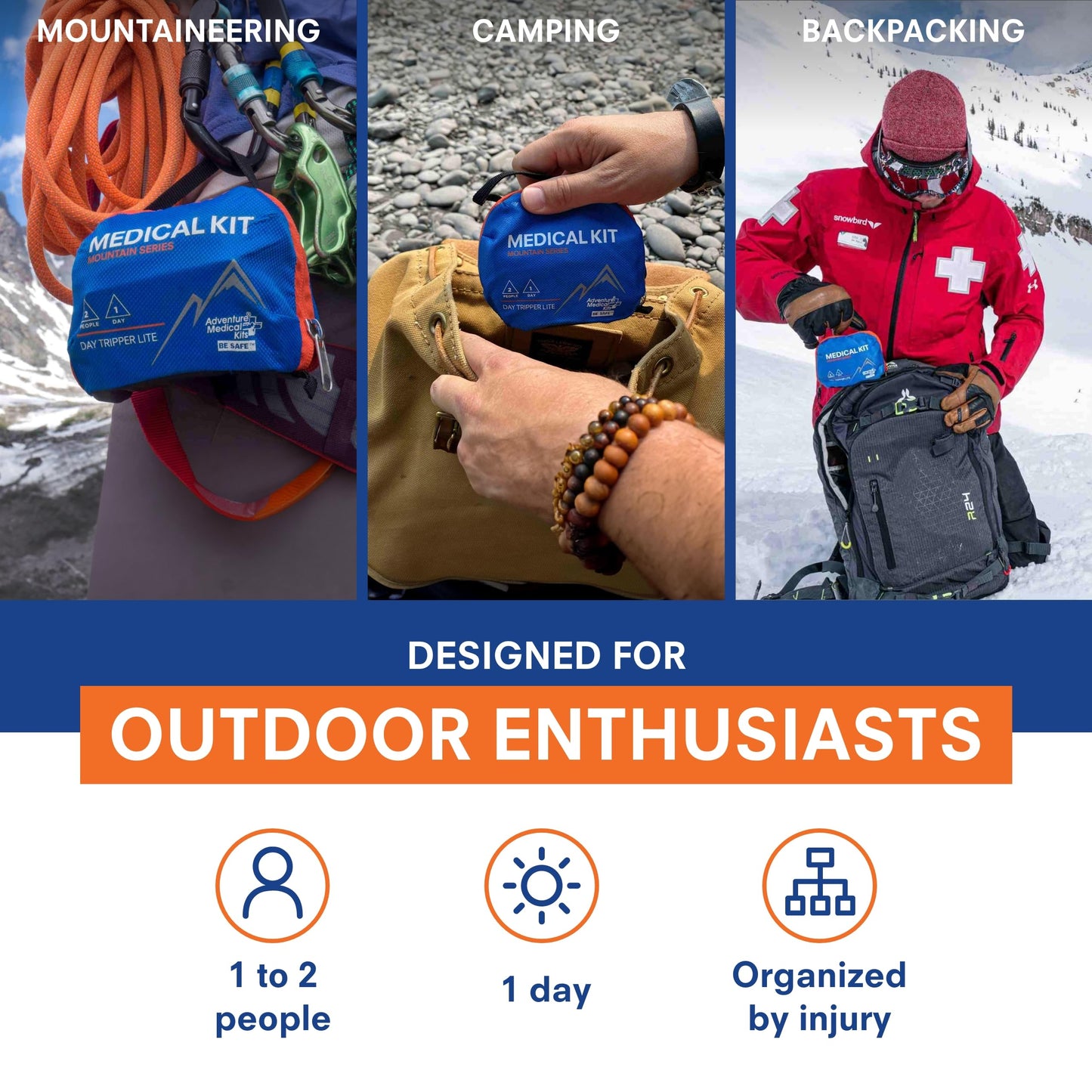 Adventure Medical Kits Mountain Series Medical Kit (Day Tripper Lite) - 59 Pieces, blue/orange, one size (0100-1000)
