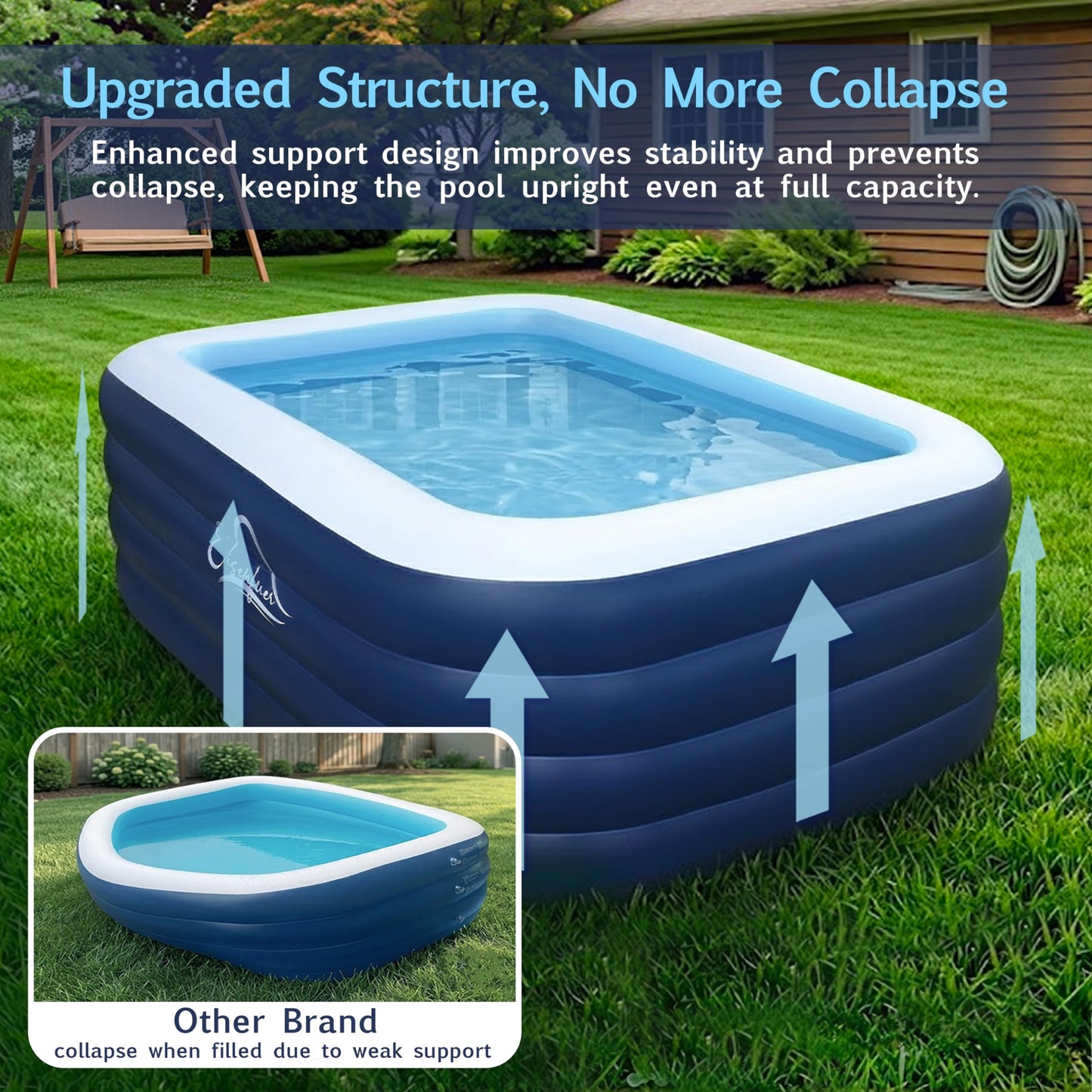 Eisenfuer Inflatable Pool 2026 New Upgrade, First Collapse-Proof 4-Layer Pool with 4 Independent Air Chambers, 99"x60"x28" Thickened Deep Durable Kids Pool, Outdoor Backyard Garden Swimming Pool