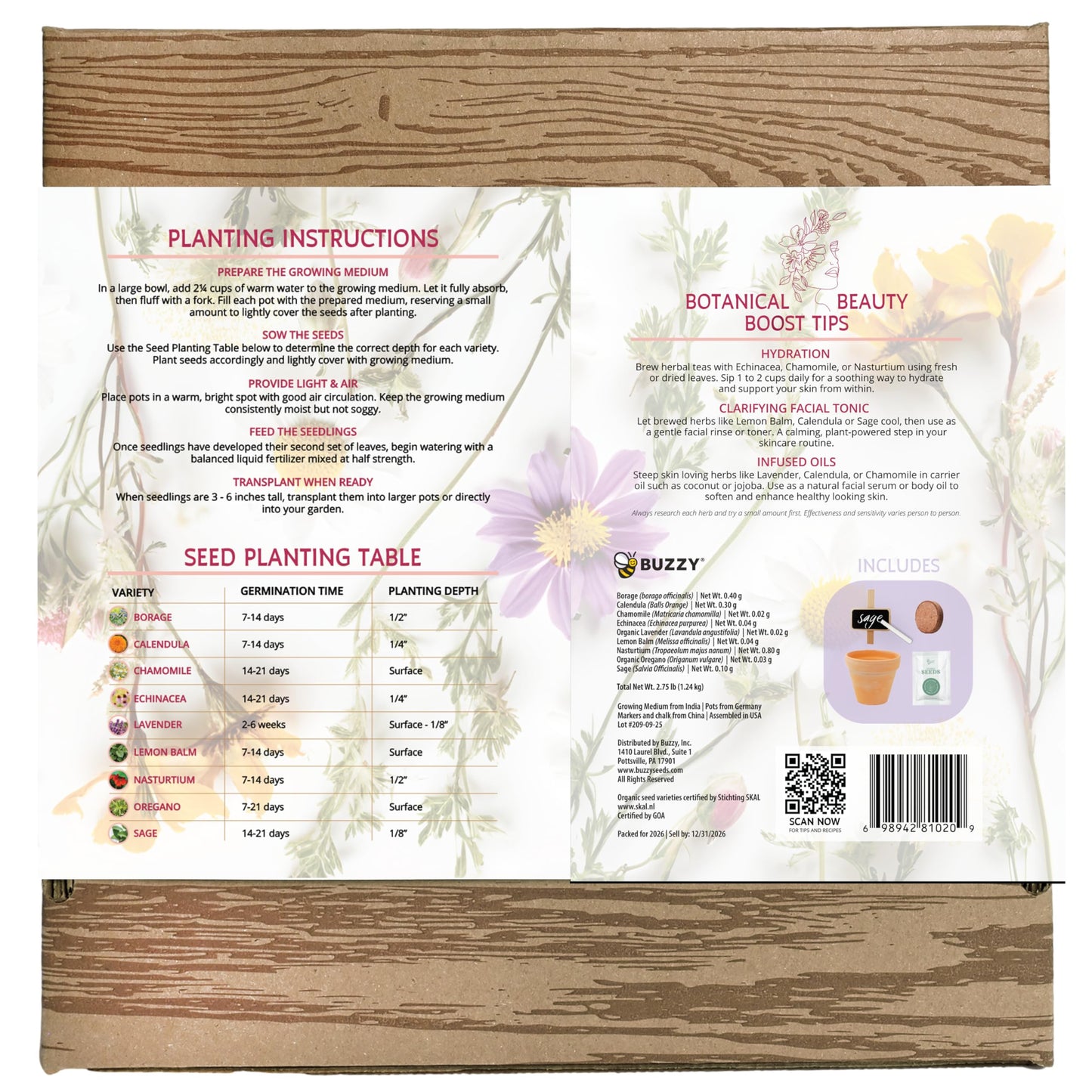 BUZZY Seeds Apothecary Garden Wellness Kit with 9 Varieties of Non-GMO Flower and Herb Seeds, Terracotta Pots, Growing Medium, and Plant Markers, a Self-Care Gift for Holistic Living