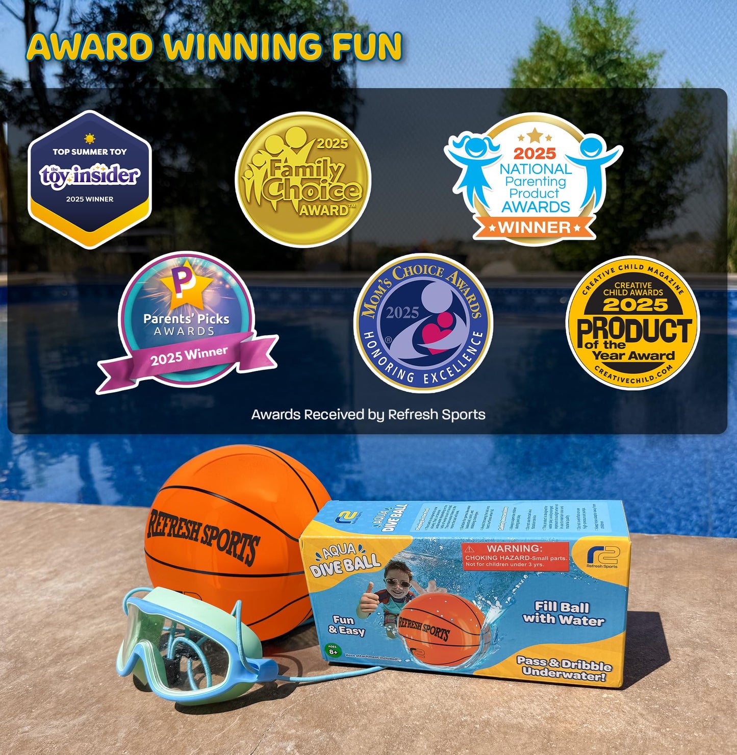 Aqua Dive Pool Ball Basketball – Water Pool Toys for Kids Ages 4-12 – Dribble, Pass & Shoot Underwater – Outdoor Beach Toy for Summer Fun – 6" Water Game for Boys & Girls Ages 5 6 7 8 9 10 11 12+