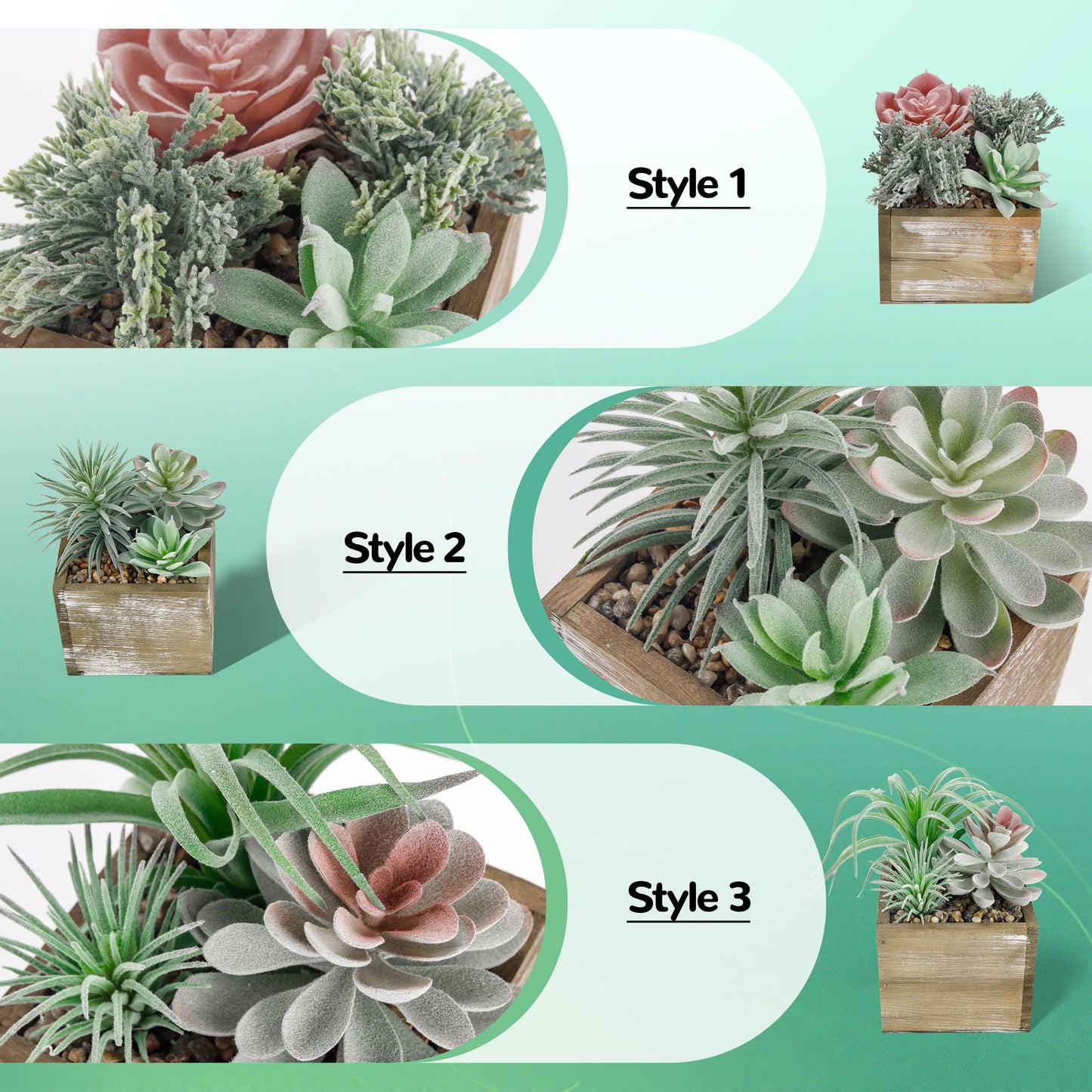 Der Rose Set of 3 Succulents Plants Artificial Fake Plants in Wood Pots with Pink Fake Flowers for Farmhouse Bathroom Desk Sheif Decor