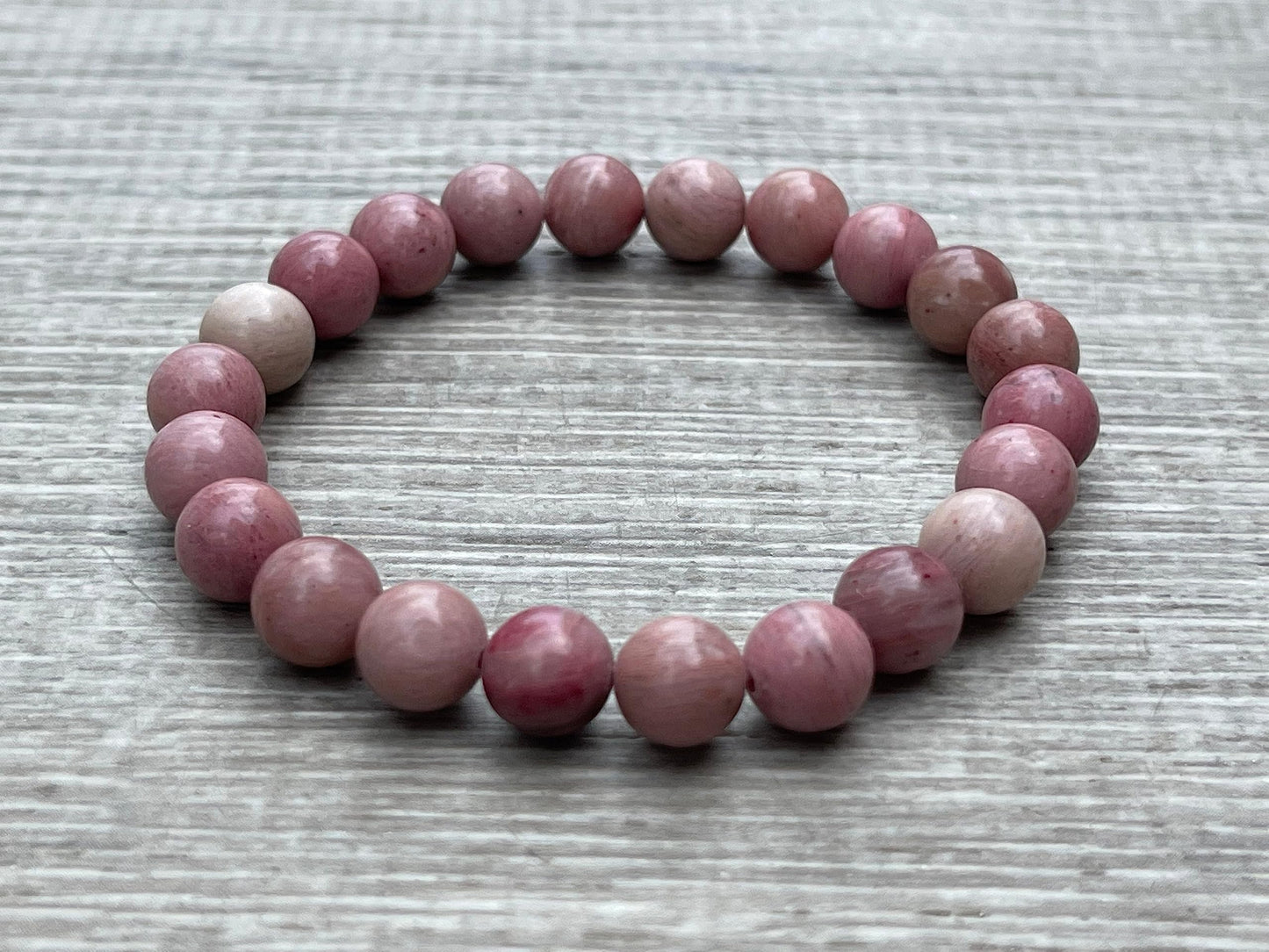GAF TREASURES Rhodonite Crystal Bead Bracelet 8mm, Genuine Rhodonite Stretch Gemstone Bracelet, Healing Crystal Bracelet, Gift for Men & Women (1)