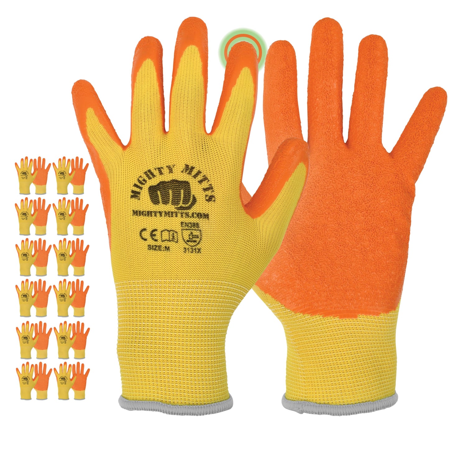 Mighty Mitts Work Gloves for Men and Women, 12 Pairs – Textured Grip, Touchscreen Compatible, Lightweight & Breathable Safety Gloves for Warehouse, Construction, Gardening, Landscaping – Large