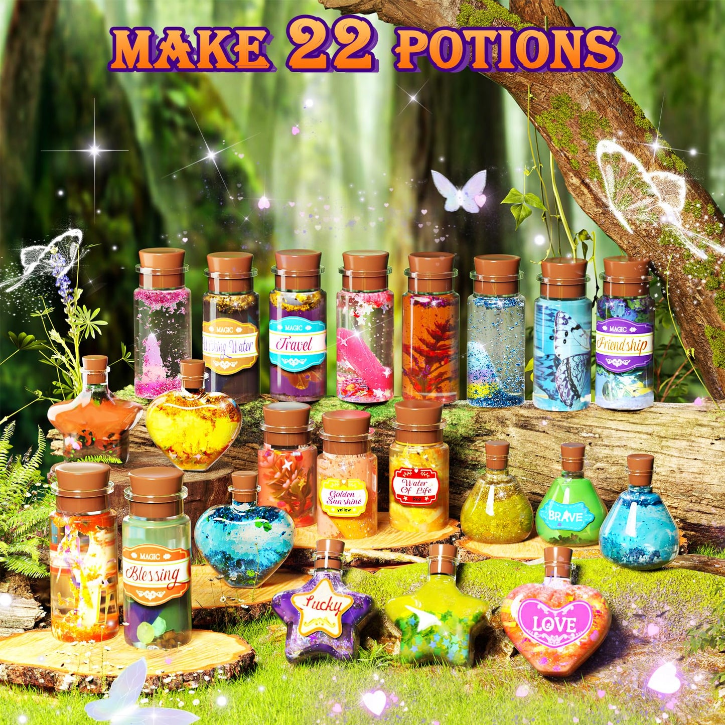 GORISPI Magic Potion Kit for Girls - Fairy Potions Kit 22 Potions Magic Mix Kit for Kids 6 7 8 9 10 12+ Years Mystery Potion Making kit Art Craft Kit Gifts Toys for Christmas Halloween Birthday